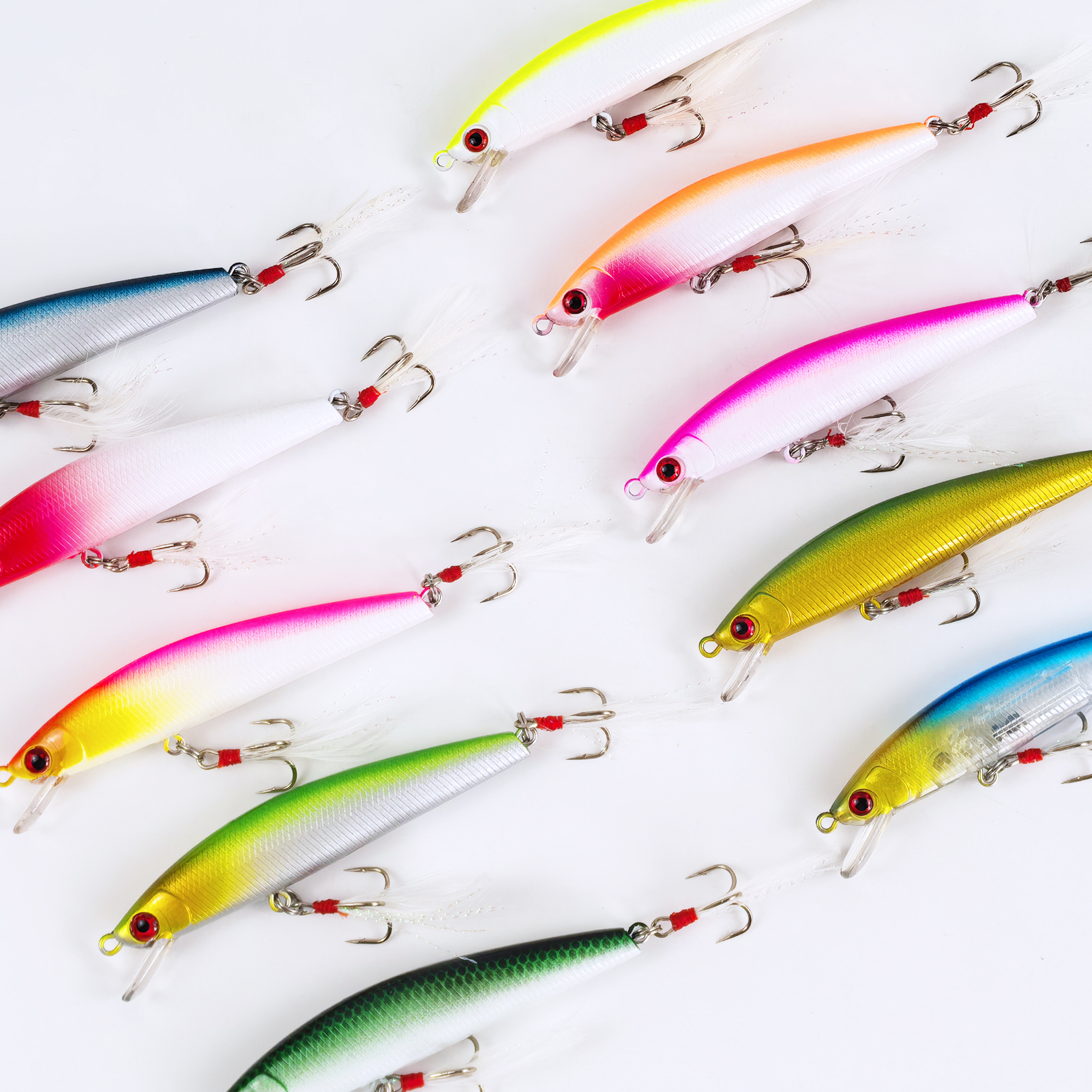 FREE FISHER Fishing Minnow Lures,10pcs/Lot Freshwater Hard Lures,Floating Fishing Swimbaits,Topwater Jerkbaits for Trout Bass