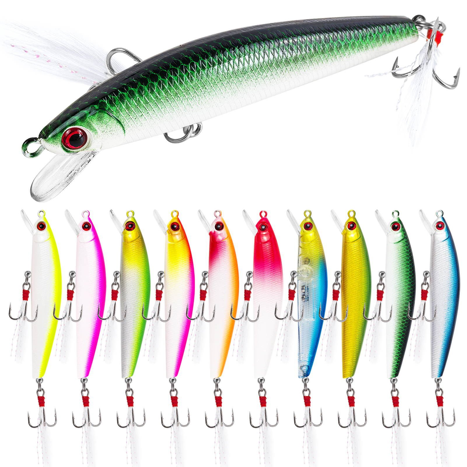 FREE FISHER Fishing Minnow Lures,10pcs/Lot Freshwater Hard Lures,Floating Fishing Swimbaits,Topwater Jerkbaits for Trout Bass