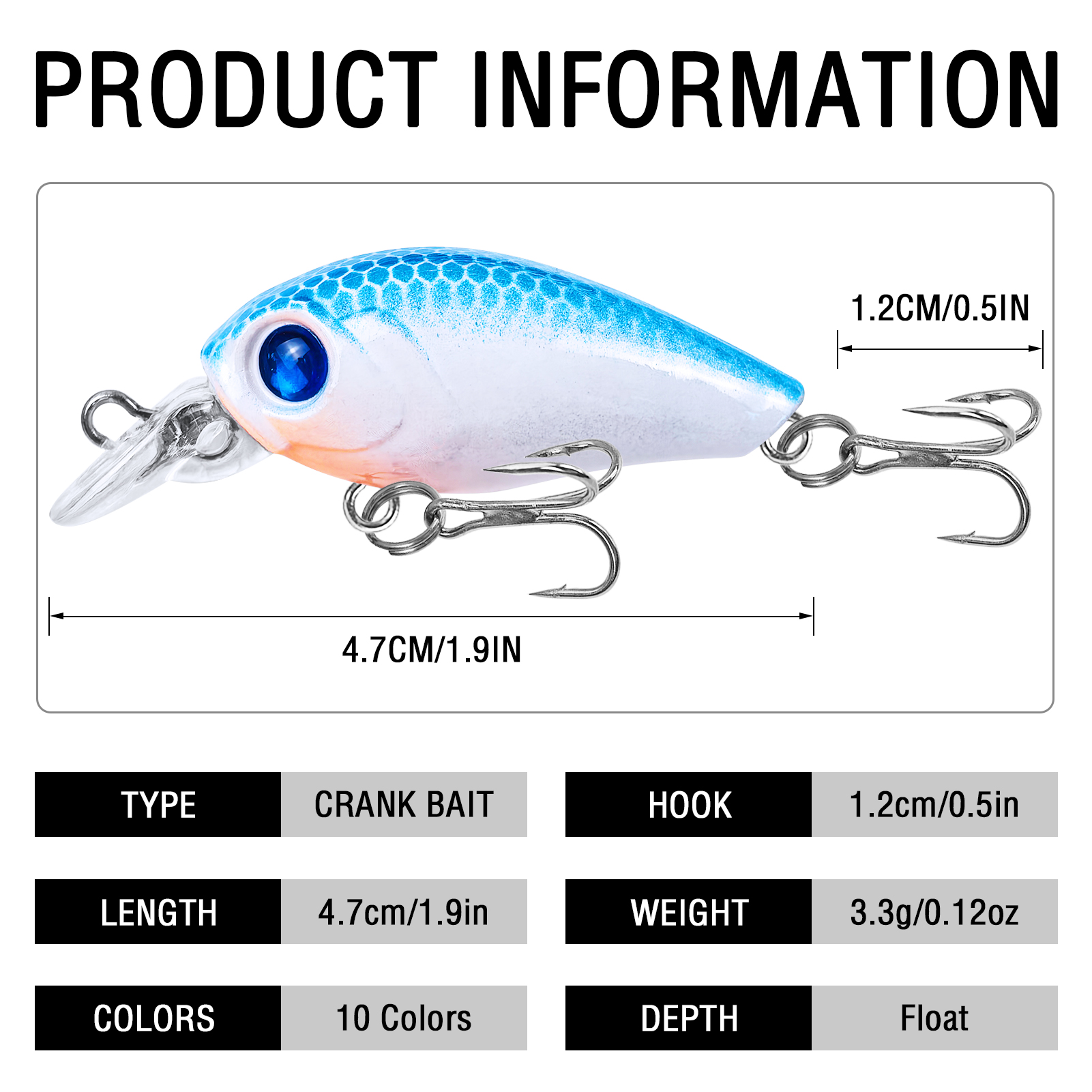 FREE FISHER Fishing Crankbaits,4.7cm/3.3g Topwater Hard Lures Kit,Micro Swimbait,Fishing Crappie Artificial Lures for Bass Trout(Pack of 10)