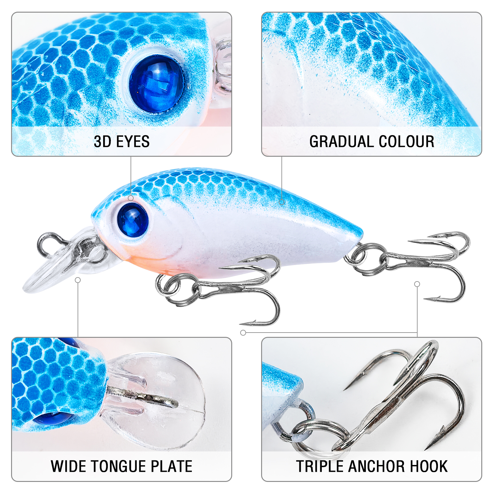 FREE FISHER Fishing Crankbaits,4.7cm/3.3g Topwater Hard Lures Kit,Micro Swimbait,Fishing Crappie Artificial Lures for Bass Trout(Pack of 10)