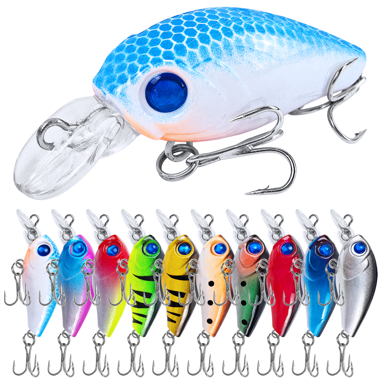 FREE FISHER Fishing Crankbaits,4.7cm/3.3g Topwater Hard Lures Kit,Micro Swimbait,Fishing Crappie Artificial Lures for Bass Trout(Pack of 10)
