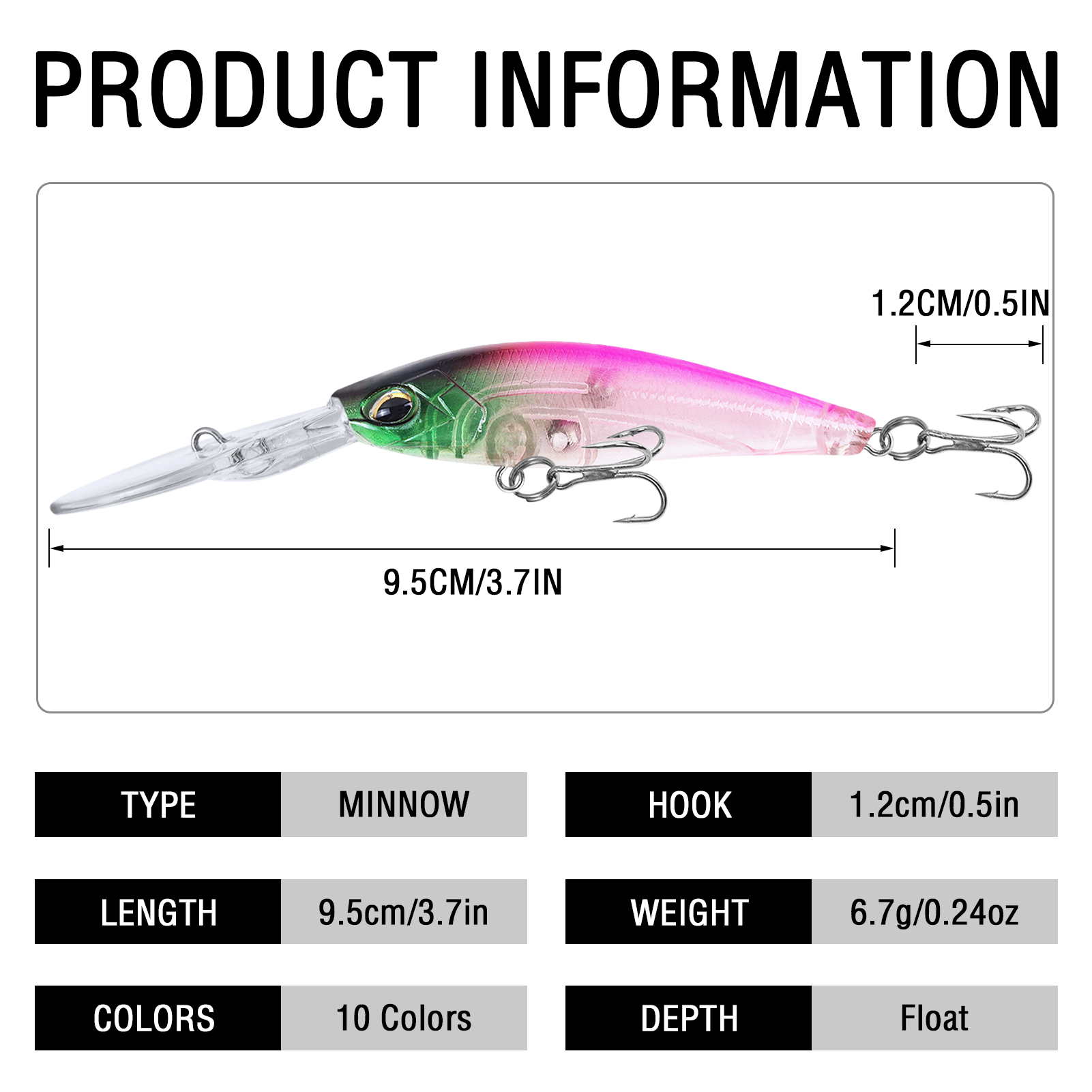 FREE FISHER 10pcs/Lot Fishing Minnow Lures,9.5cm 6.7g Artificial Hard Baits,Long-Tongue Leurre Wobbler Crankbait Fishing Tackle