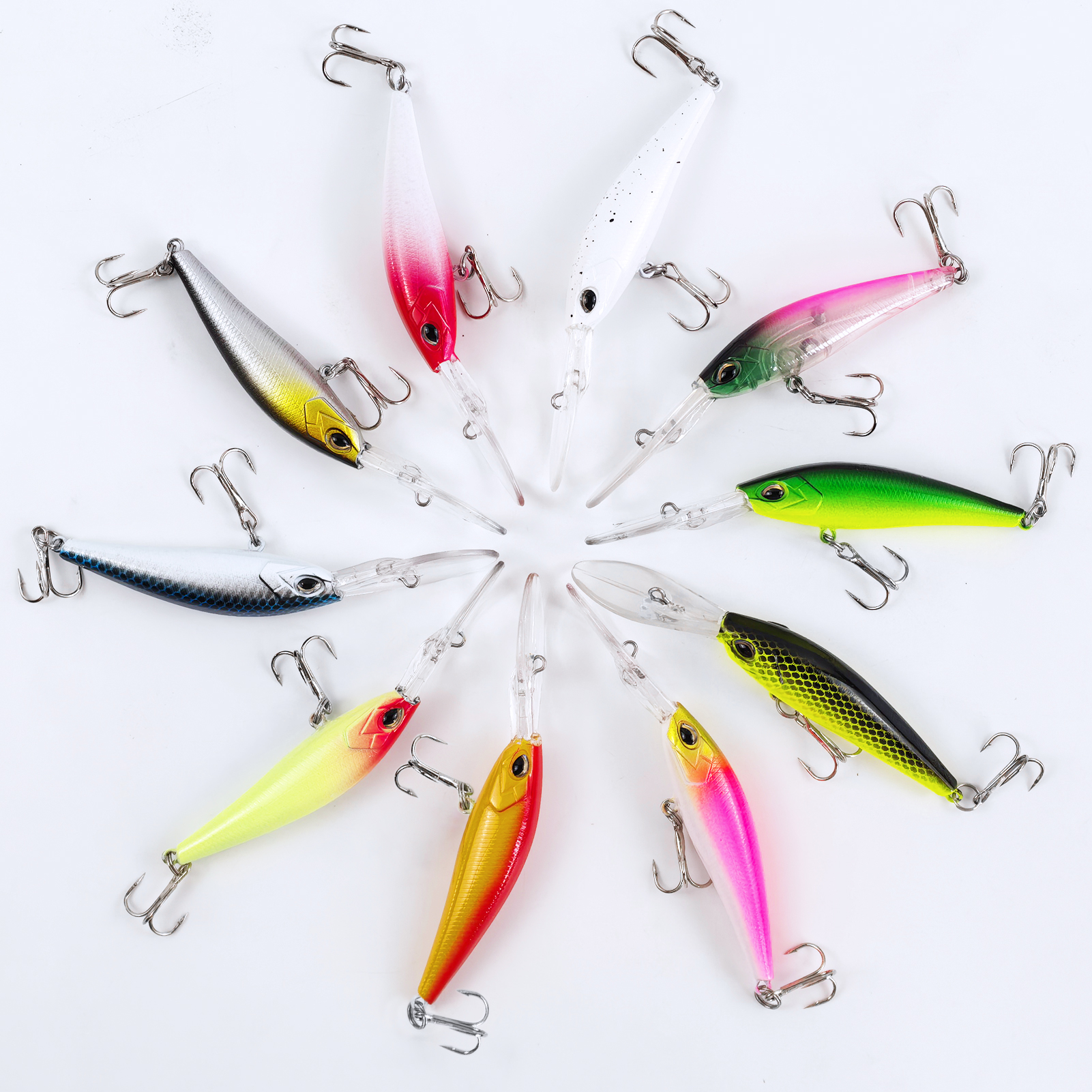 FREE FISHER 10pcs/Lot Fishing Minnow Lures,9.5cm 6.7g Artificial Hard Baits,Long-Tongue Leurre Wobbler Crankbait Fishing Tackle