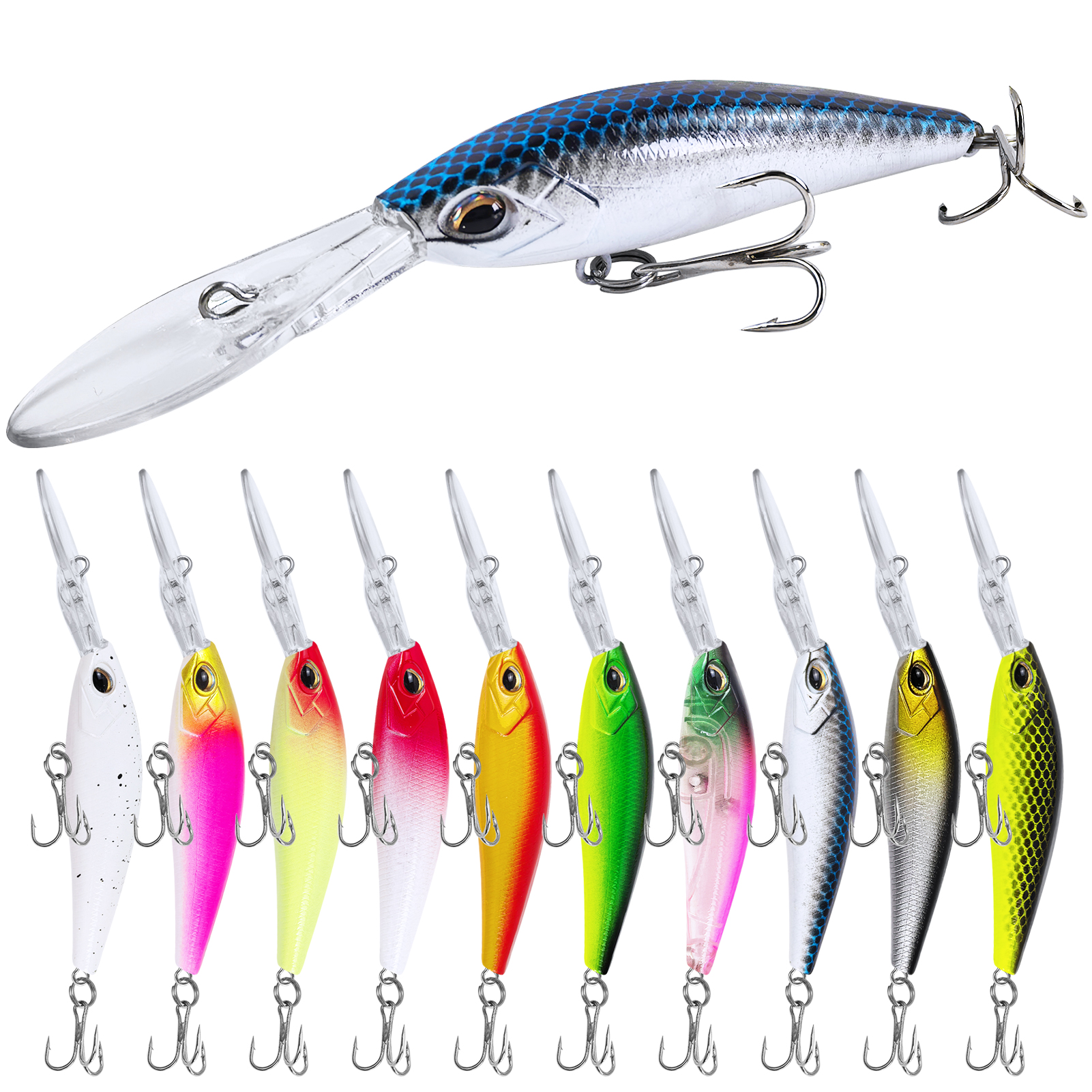 FREE FISHER 10pcs/Lot Fishing Minnow Lures,9.5cm 6.7g Artificial Hard Baits,Long-Tongue Leurre Wobbler Crankbait Fishing Tackle