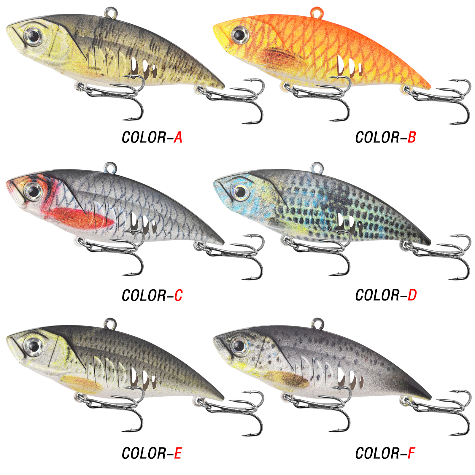 FREE FISHER Fishing VIB Lures Kit,6.5cm 10.5g 3D Print Hard Baits,Long Casting Artificial Wobbler Vibration Lure for Bass/Trout（Pack of 6)