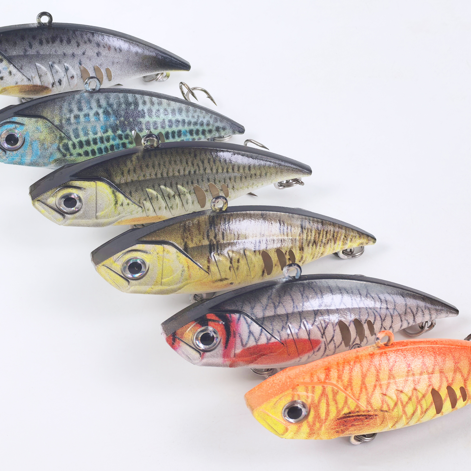 FREE FISHER Fishing VIB Lures Kit,6.5cm 10.5g 3D Print Hard Baits,Long Casting Artificial Wobbler Vibration Lure for Bass/Trout（Pack of 6)