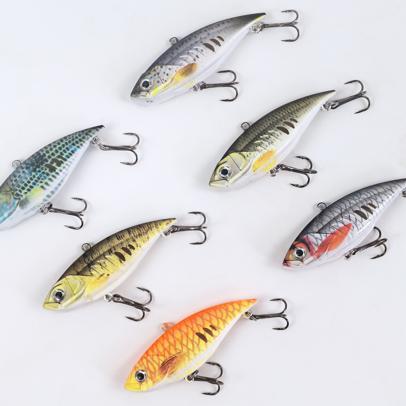 FREE FISHER Fishing VIB Lures Kit,6.5cm 10.5g 3D Print Hard Baits,Long Casting Artificial Wobbler Vibration Lure for Bass/Trout（Pack of 6)