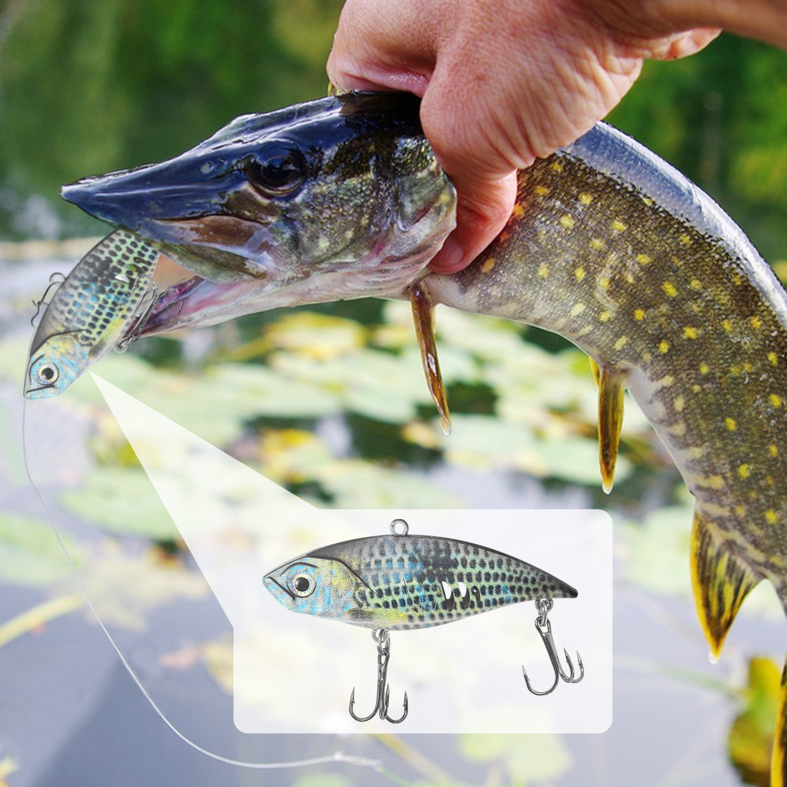 FREE FISHER Fishing VIB Lures Kit,6.5cm 10.5g 3D Print Hard Baits,Long Casting Artificial Wobbler Vibration Lure for Bass/Trout（Pack of 6)