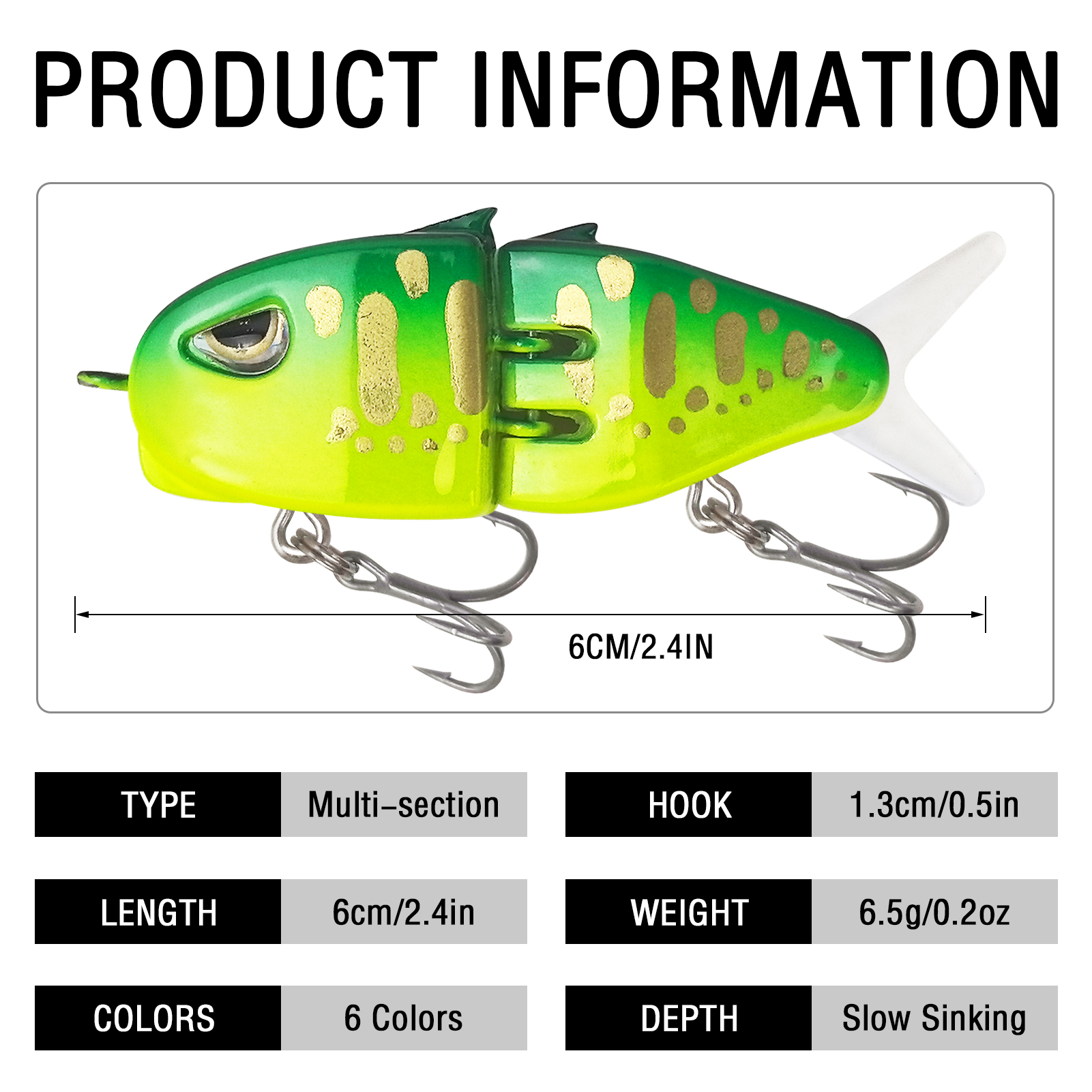 FREE FISHER 6pcs/Lot Deep Diving 2-Segment Fishing Lures,6cm/6.5g Bionic Bait,Bass Crankbaits Plastic Hard Artifici Joint Lures