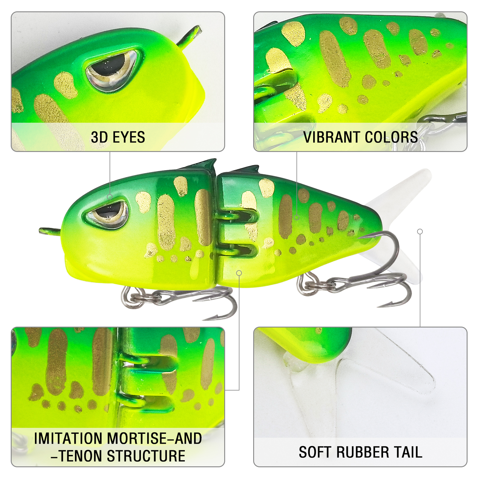FREE FISHER 6pcs/Lot Deep Diving 2-Segment Fishing Lures,6cm/6.5g Bionic Bait,Bass Crankbaits Plastic Hard Artifici Joint Lures