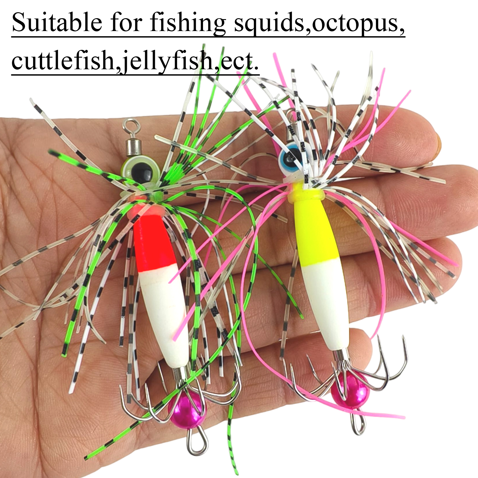 FREE FISHER 4pcs/Box Night Fishing Squid Jigs,Luminous 8-Claw Bead Skirts Lures,6.8cm 3.5g Sea Fishing Octopus Cuttlefish Baits 
