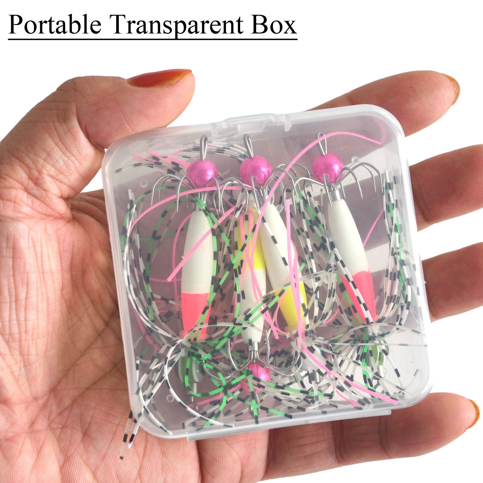 FREE FISHER 4pcs/Box Night Fishing Squid Jigs,Luminous 8-Claw Bead Skirts Lures,6.8cm 3.5g Sea Fishing Octopus Cuttlefish Baits 