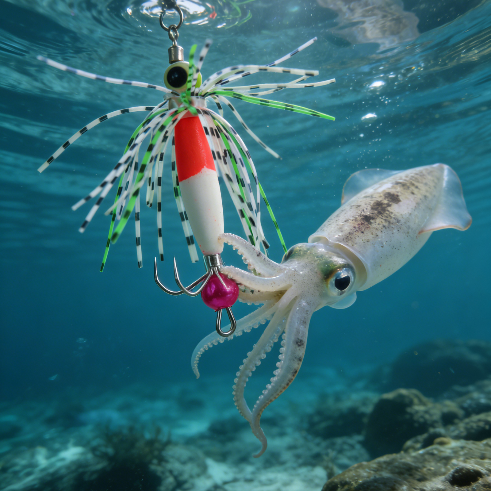 FREE FISHER 4pcs/Box Night Fishing Squid Jigs,Luminous 8-Claw Bead Skirts Lures,6.8cm 3.5g Sea Fishing Octopus Cuttlefish Baits 