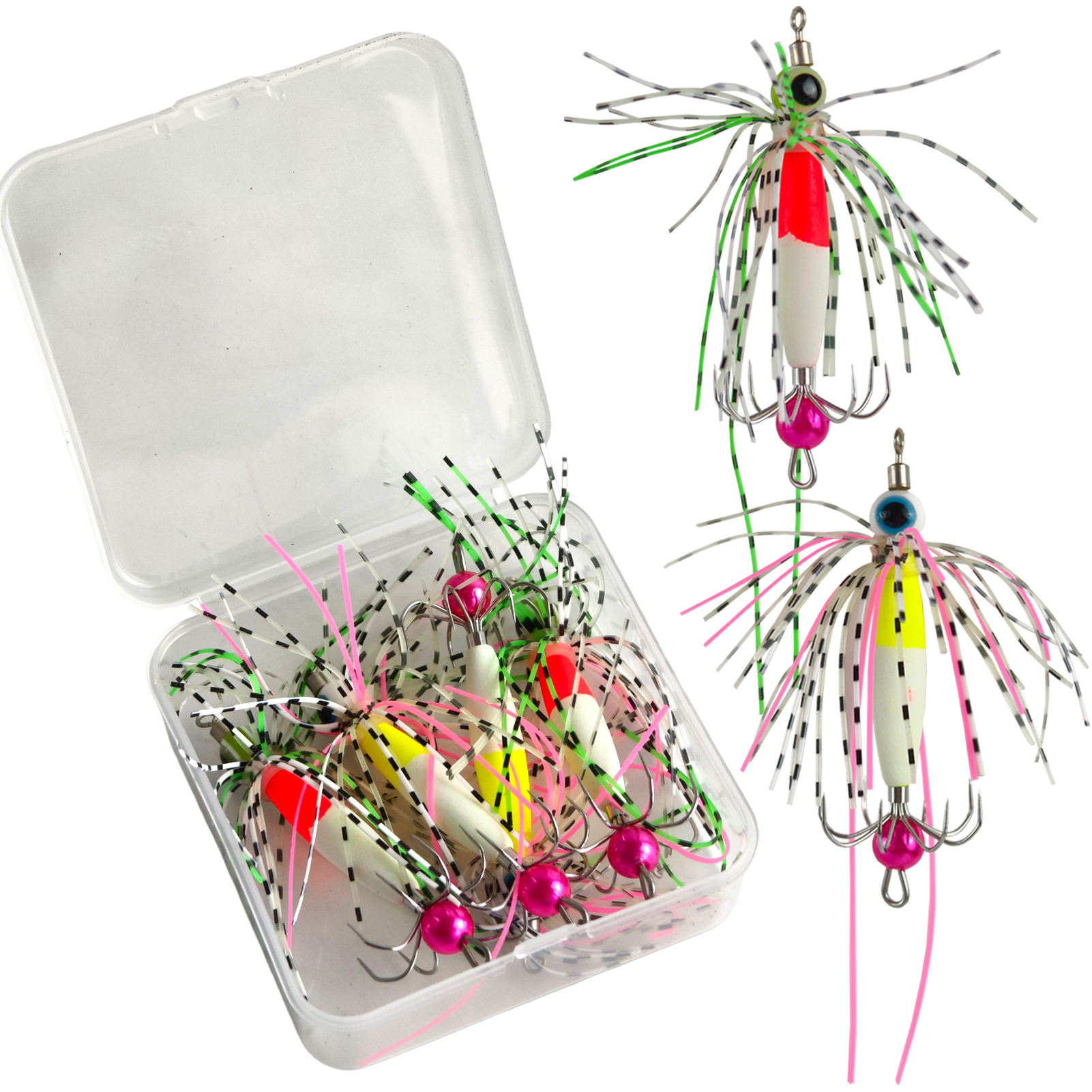 FREE FISHER 4pcs/Box Night Fishing Squid Jigs,Luminous 8-Claw Bead Skirts Lures,6.8cm 3.5g Sea Fishing Octopus Cuttlefish Baits 