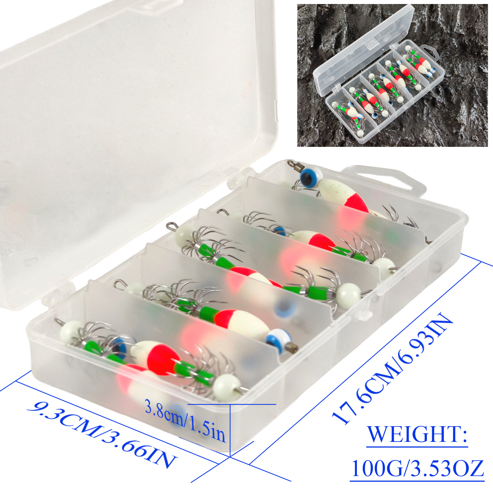 FREE FISHER 10pcs/Box Night Fishing Squid Jigs,Luminous Octopus Lures,7.8cm/3.8g Sea Fishing Cuttlefish Baits,12-Claw Umbrella Squid Hooks 