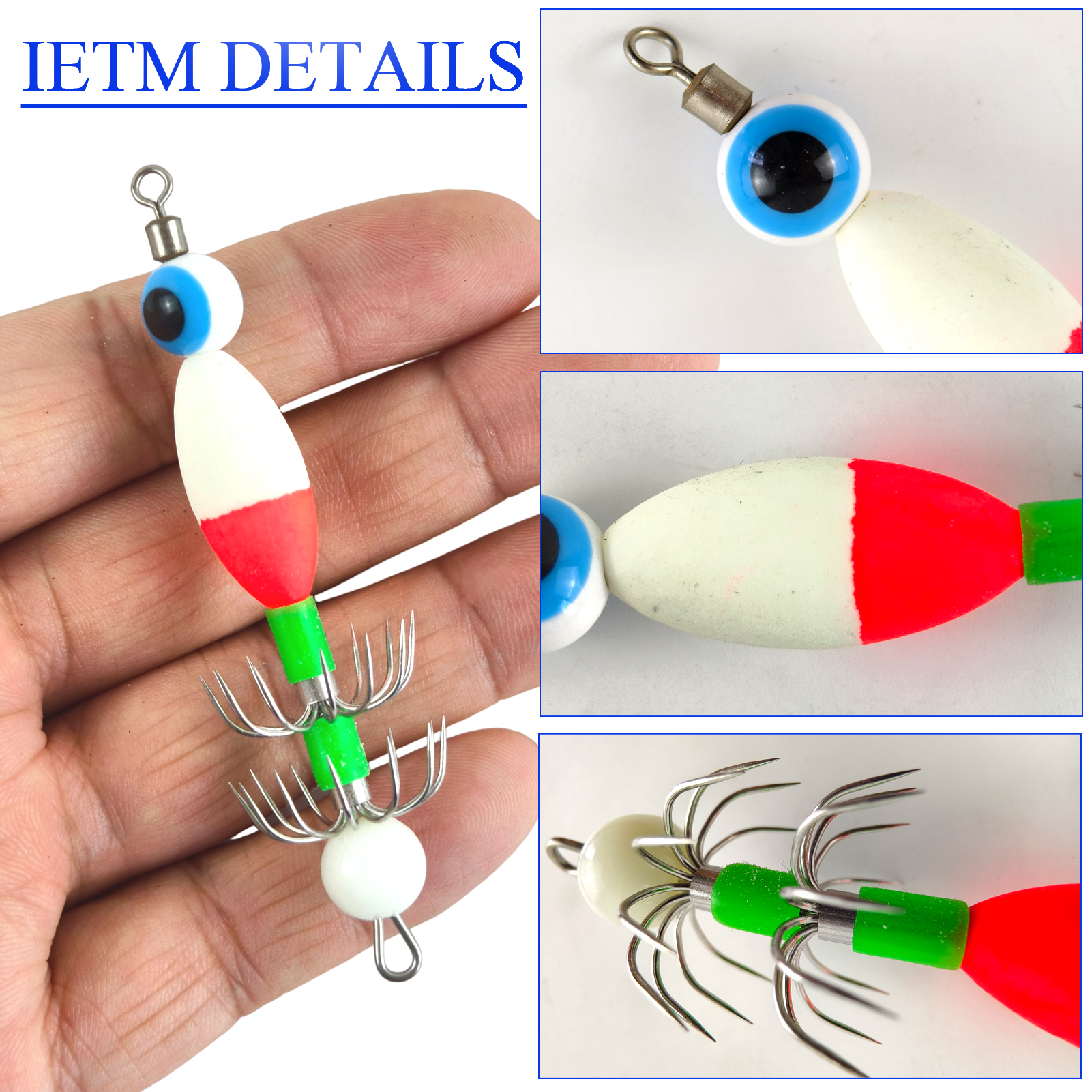 FREE FISHER 10pcs/Box Night Fishing Squid Jigs,Luminous Octopus Lures,7.8cm/3.8g Sea Fishing Cuttlefish Baits,12-Claw Umbrella Squid Hooks 
