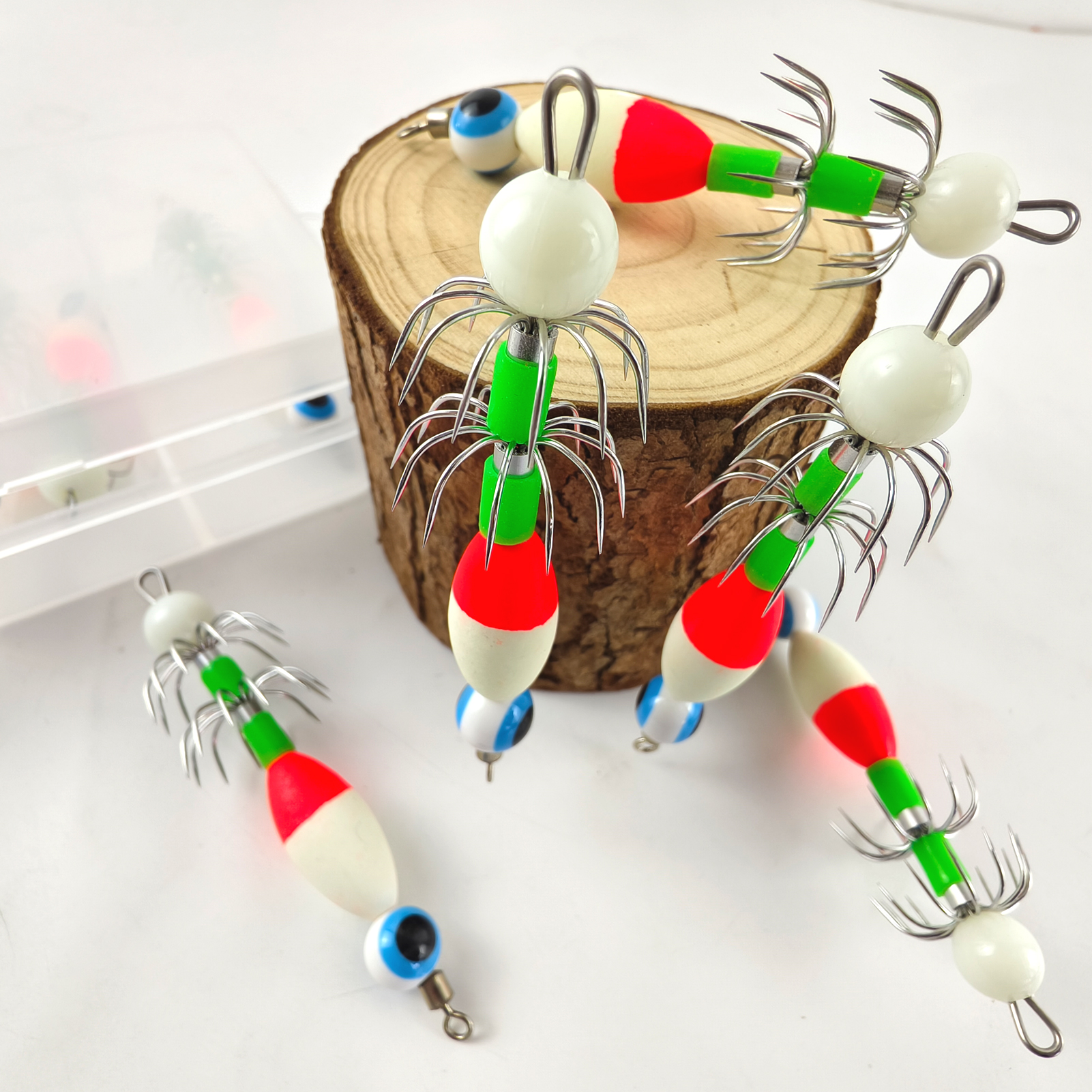 FREE FISHER 10pcs/Box Night Fishing Squid Jigs,Luminous Octopus Lures,7.8cm/3.8g Sea Fishing Cuttlefish Baits,12-Claw Umbrella Squid Hooks 