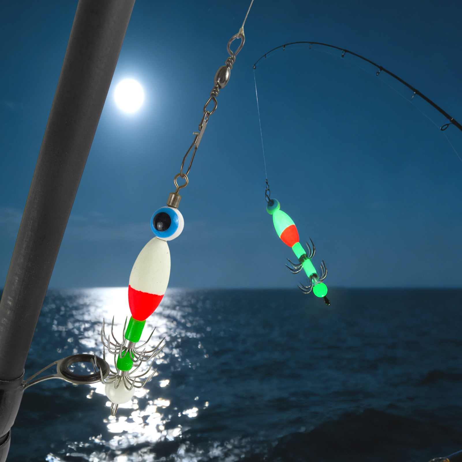 FREE FISHER 10pcs/Box Night Fishing Squid Jigs,Luminous Octopus Lures,7.8cm/3.8g Sea Fishing Cuttlefish Baits,12-Claw Umbrella Squid Hooks 