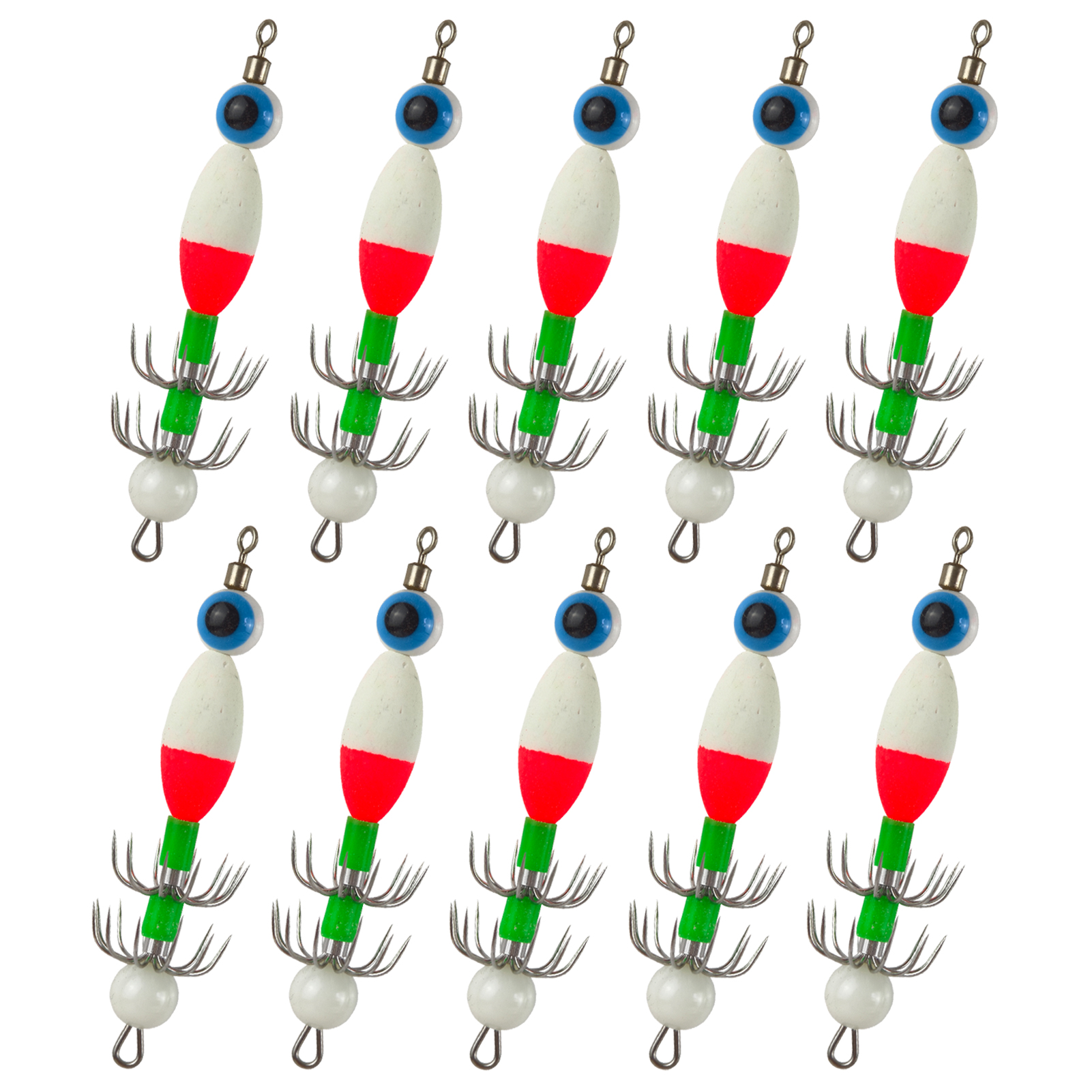 FREE FISHER 10pcs/Box Night Fishing Squid Jigs,Luminous Octopus Lures,7.8cm/3.8g Sea Fishing Cuttlefish Baits,12-Claw Umbrella Squid Hooks 