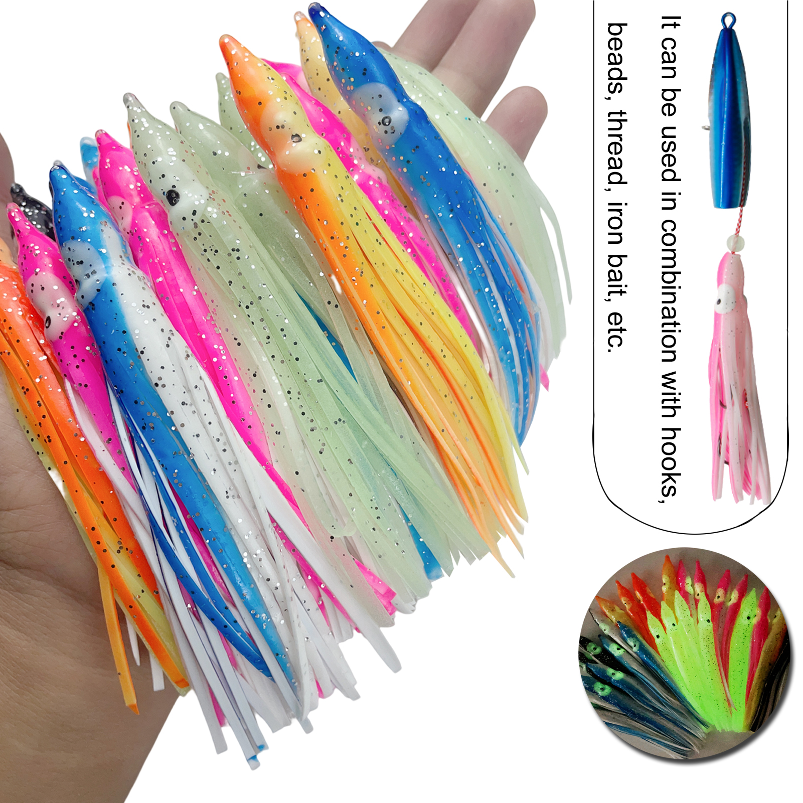 FREE FISHER 25 pcs/set Fishing Lures Soft Octopus Squid Lures 9cm 12cm 15cm with 20pcs Silver Octopus Hooks 8299 for Freshwater and Saltwater