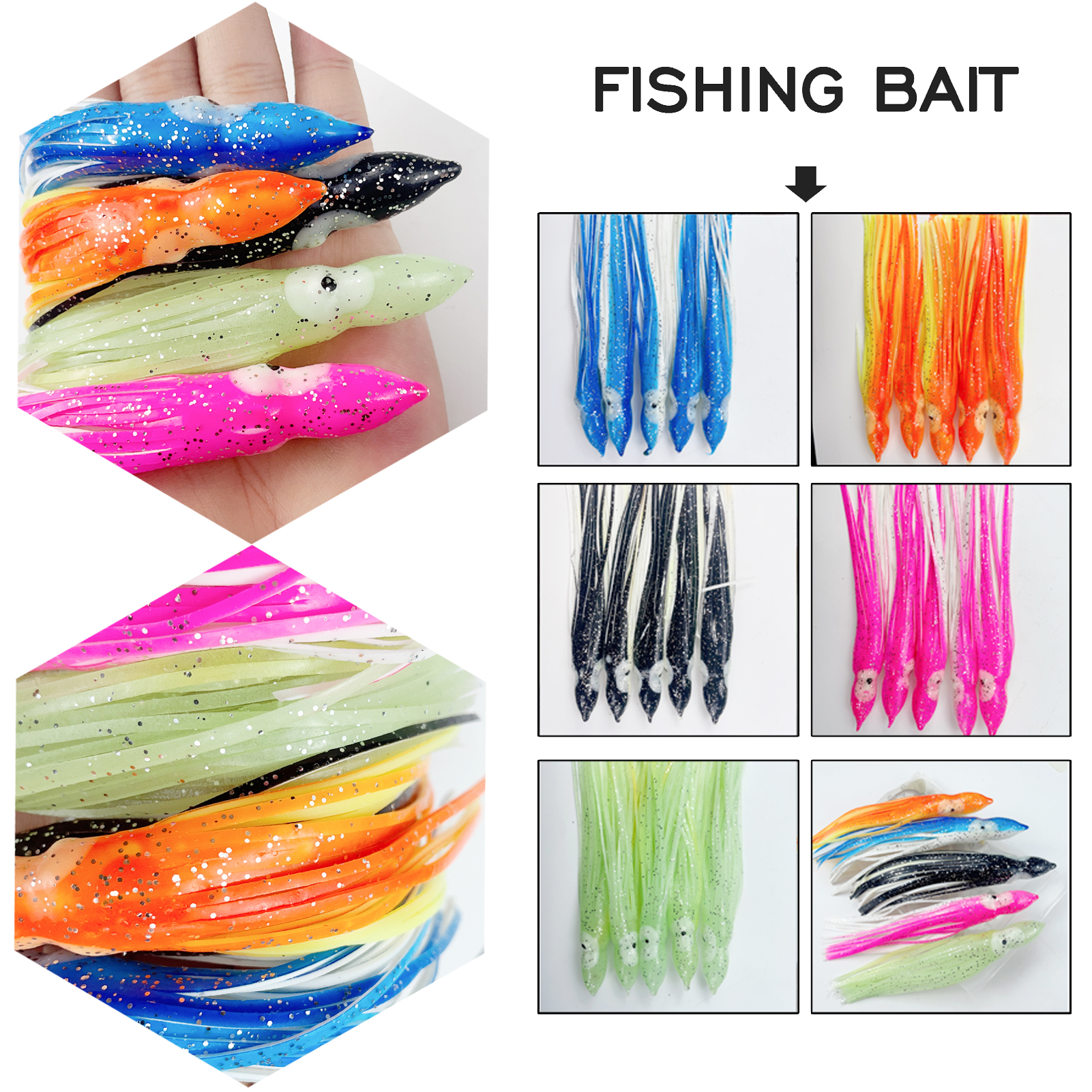 FREE FISHER 25 pcs/set Fishing Lures Soft Octopus Squid Lures 9cm 12cm 15cm with 20pcs Silver Octopus Hooks 8299 for Freshwater and Saltwater