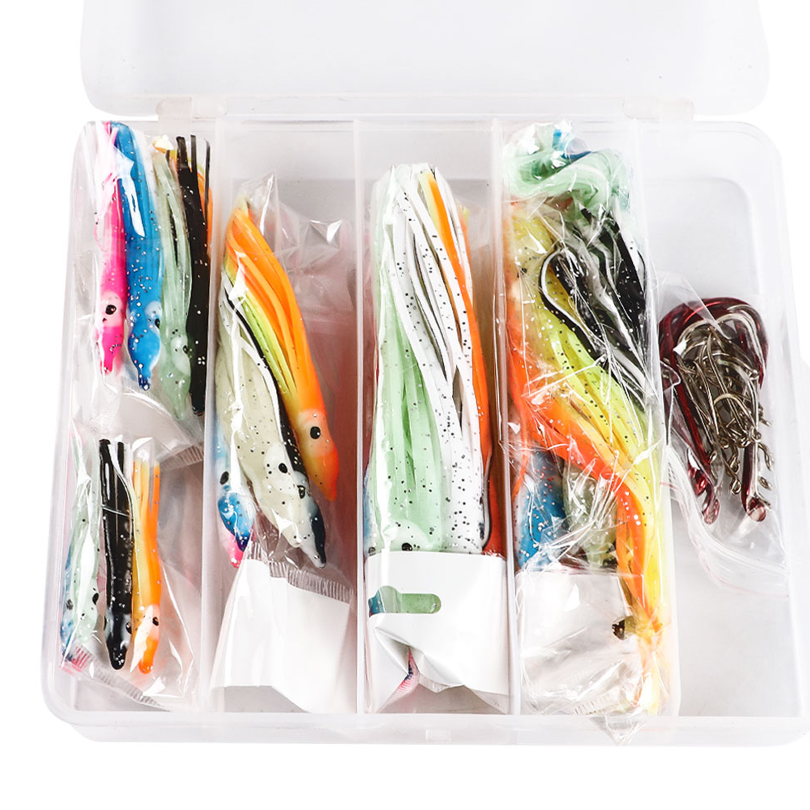 FREE FISHER 25 pcs/set Fishing Lures Soft Octopus Squid Lures 9cm 12cm 15cm with 20pcs Silver Octopus Hooks 8299 for Freshwater and Saltwater