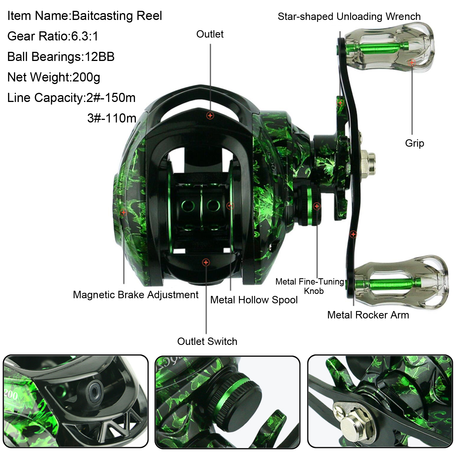 FREE FISHER 202pcs/Lot Fishing Rig Baits String Hooks Baitcasting Reel,Fishing Weights Accessory PE Braided Line for Bass,Mackeral,Perch