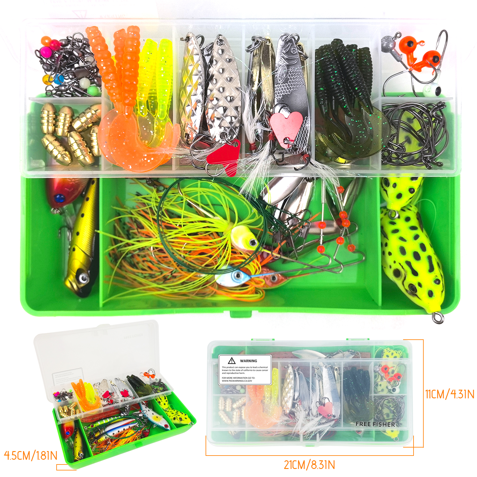 FREE FISHER 114pcs/Lot Fish Lures Kit,Baits Accessories,Soft Lure Jig Hooks,Fishing Weights Sinkers,Sea Fishing Tackle Gear Box 
