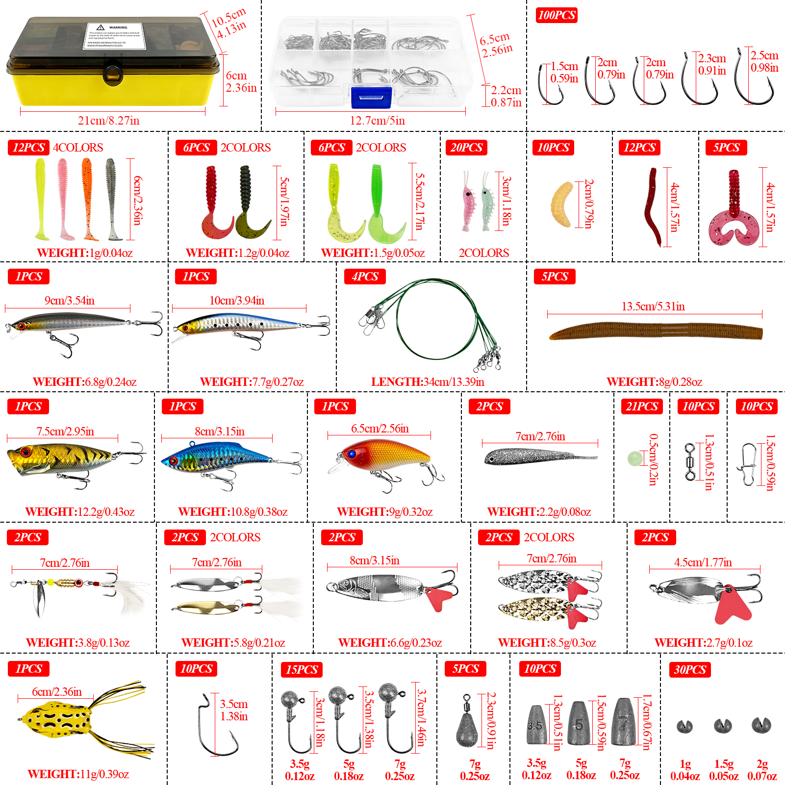 FREE FISHER 303pcs/Lot Fishing Lures Accessories Kit,Soft Worms,Spinner Spoons,Fishing Weights Sinkers,Swimbaits Gear Tackle Box 