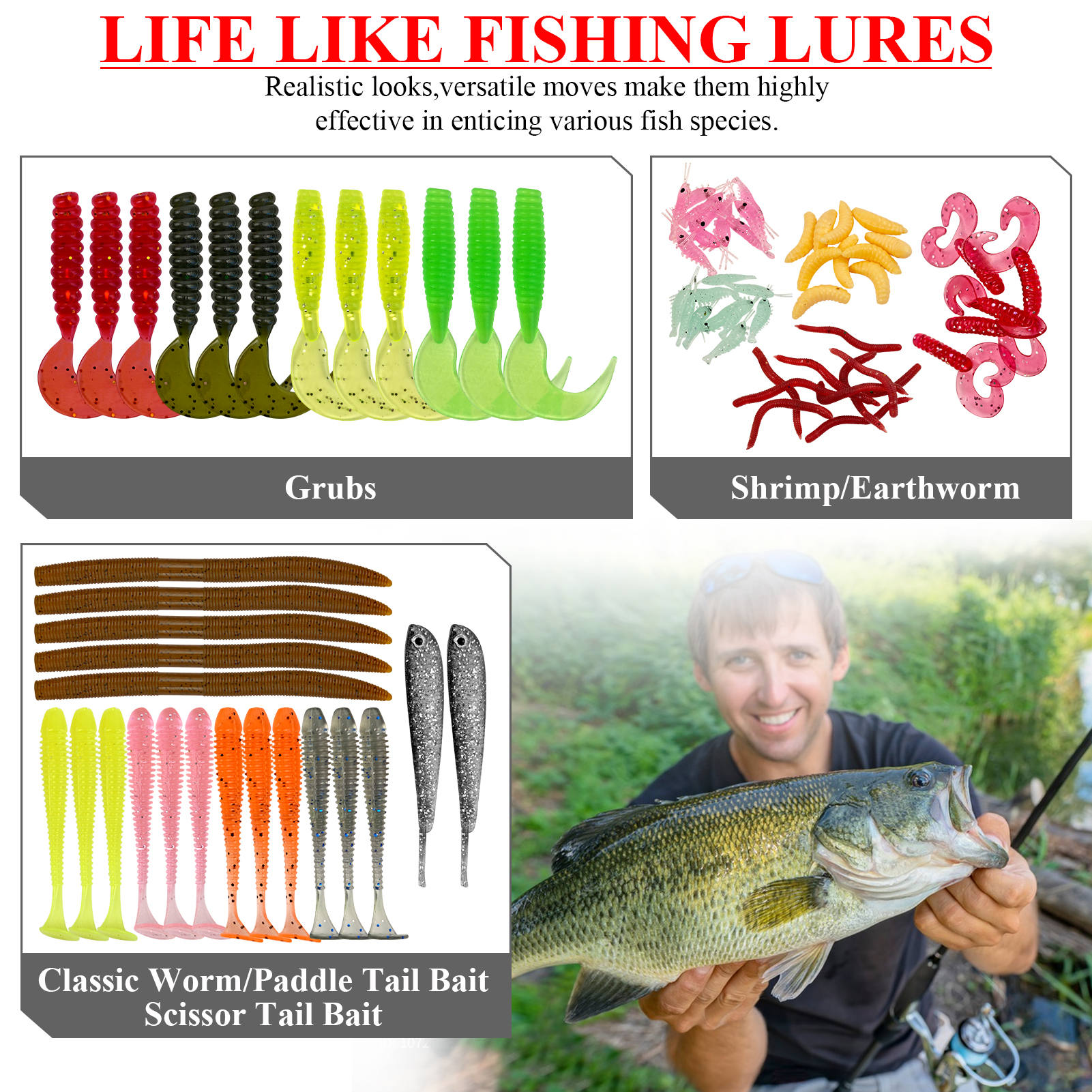 FREE FISHER 303pcs/Lot Fishing Lures Accessories Kit,Soft Worms,Spinner Spoons,Fishing Weights Sinkers,Swimbaits Gear Tackle Box 
