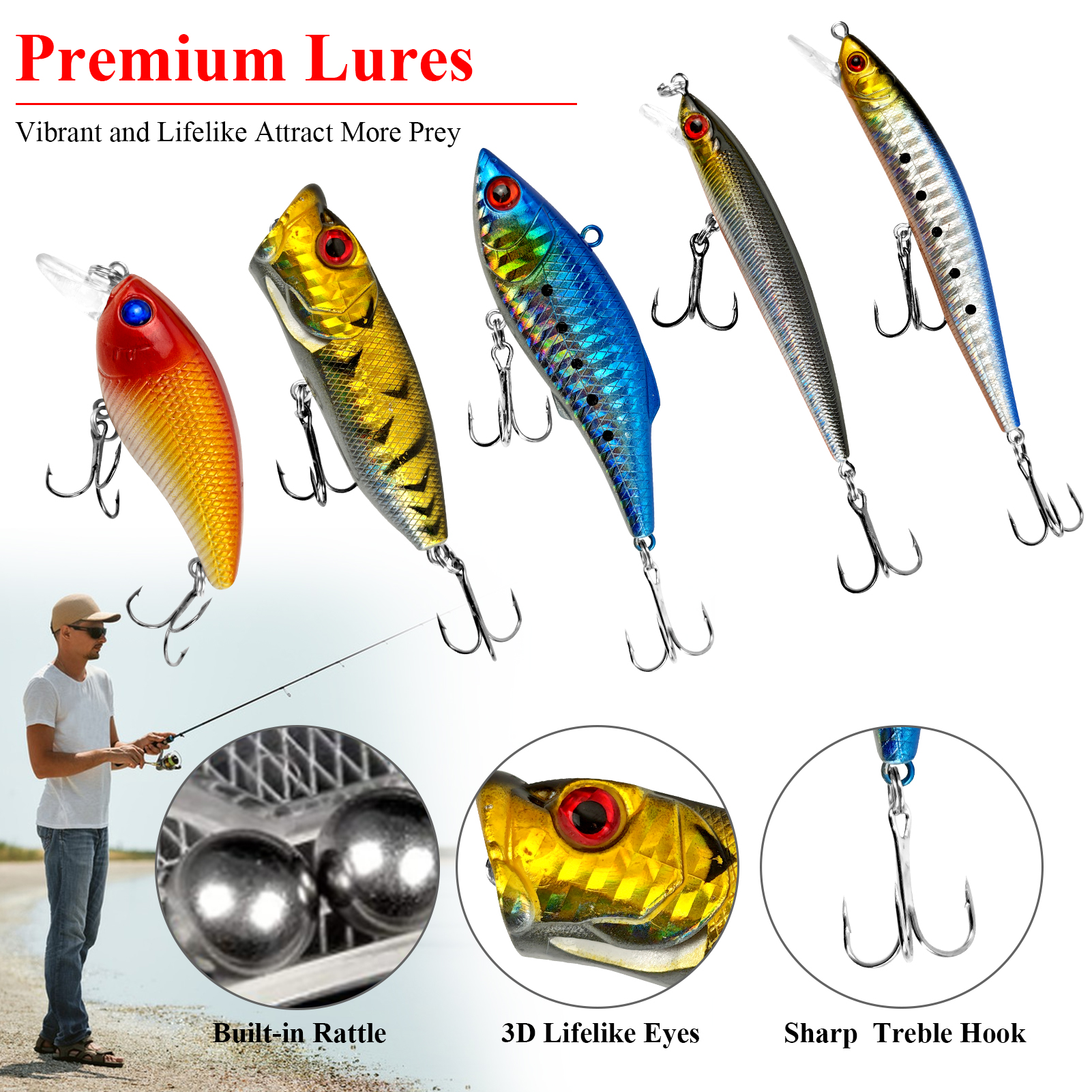 FREE FISHER 303pcs/Lot Fishing Lures Accessories Kit,Soft Worms,Spinner Spoons,Fishing Weights Sinkers,Swimbaits Gear Tackle Box 