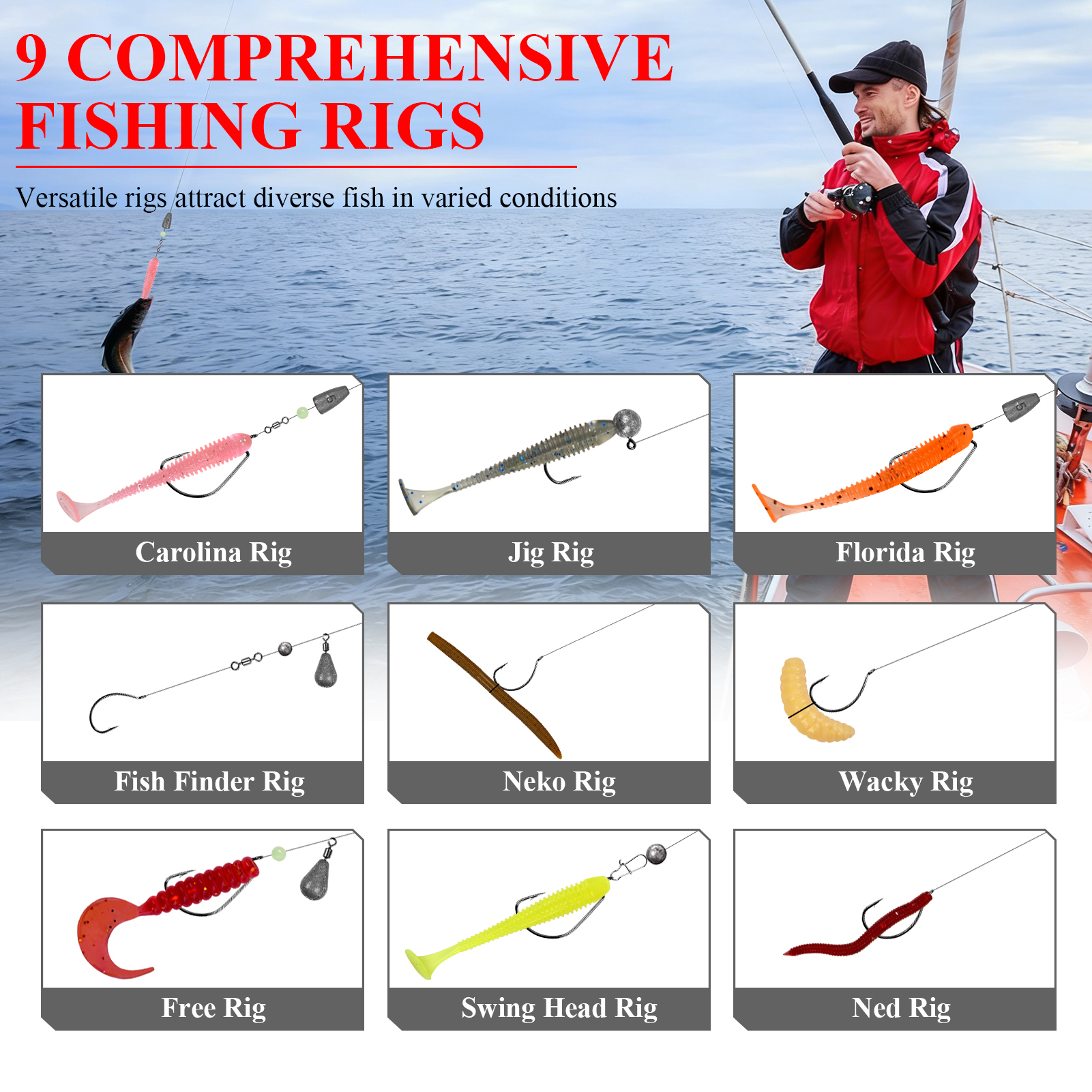 FREE FISHER 303pcs/Lot Fishing Lures Accessories Kit,Soft Worms,Spinner Spoons,Fishing Weights Sinkers,Swimbaits Gear Tackle Box 