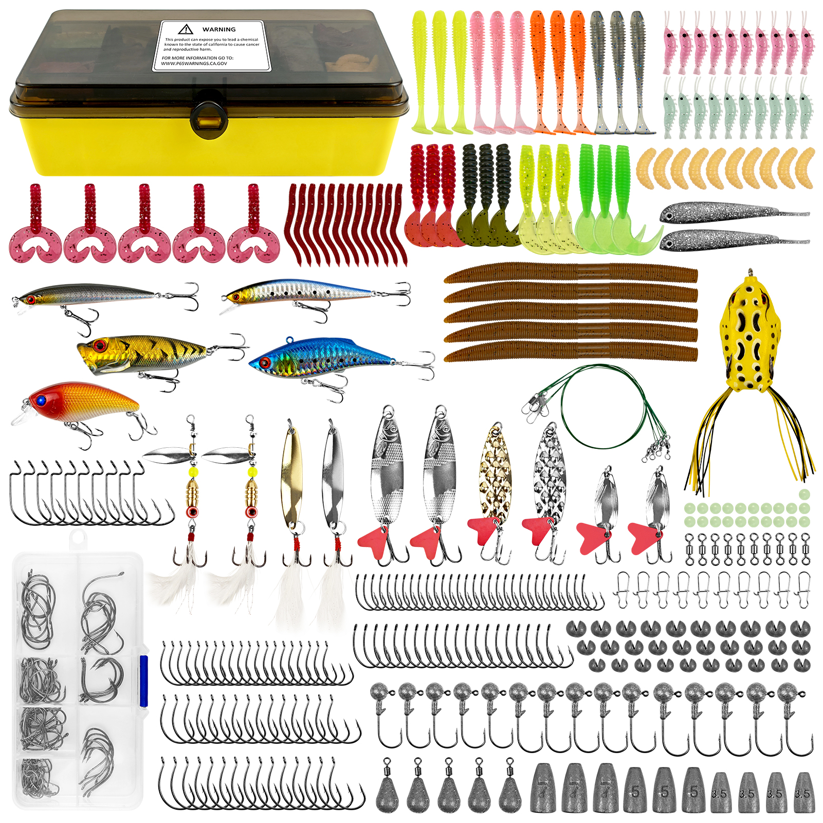 FREE FISHER 303pcs/Lot Fishing Lures Accessories Kit,Soft Worms,Spinner Spoons,Fishing Weights Sinkers,Swimbaits Gear Tackle Box 