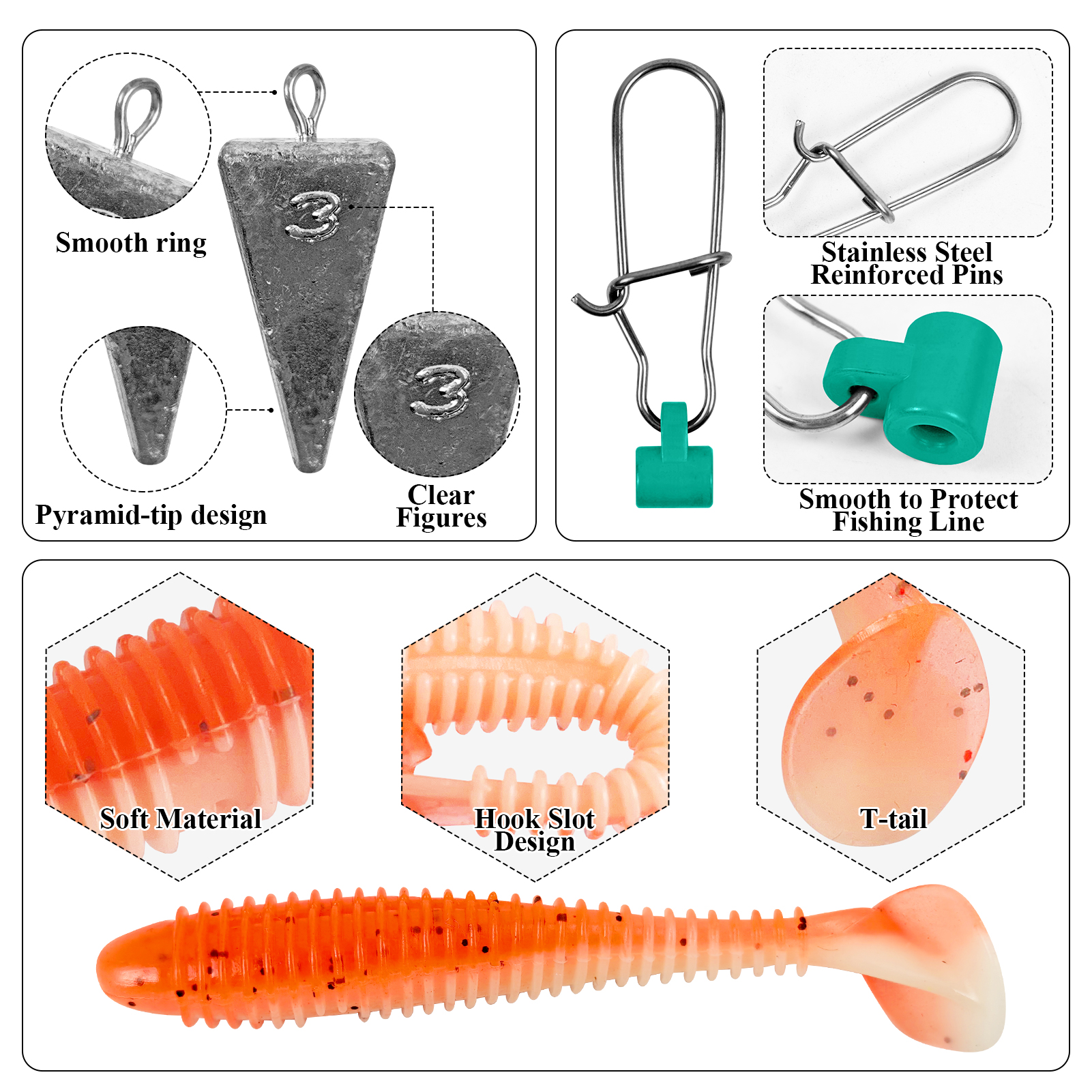 FREE FISHER 234pcs/Box Sea Fishing Kit Baits Crank Hooks Swivels Beads Fishing Weights Sinkers Steel Leader Line Spoons Trolling Accessories Set