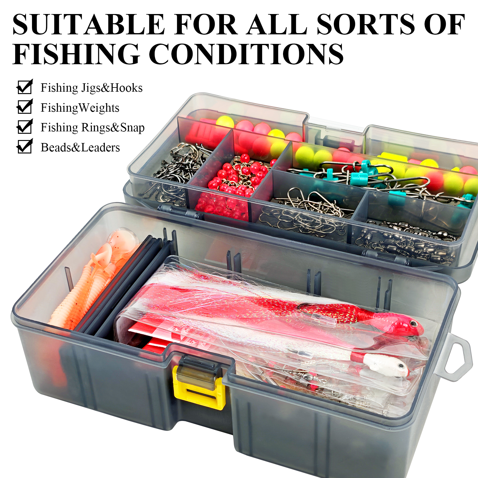 FREE FISHER 234pcs/Box Sea Fishing Kit Baits Crank Hooks Swivels Beads Fishing Weights Sinkers Steel Leader Line Spoons Trolling Accessories Set