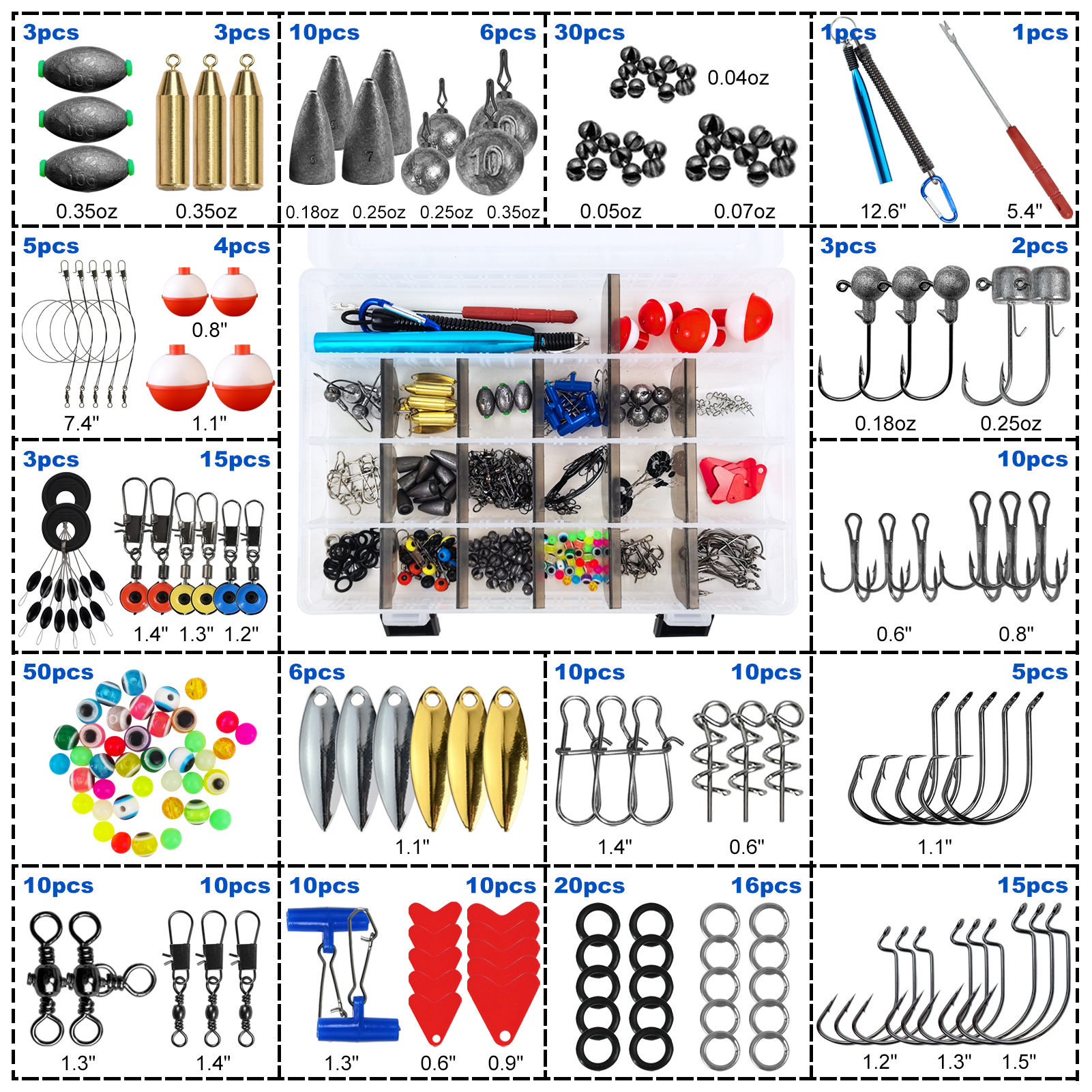 FREE FISHER 269pcs/Set Sea Fishing Accessoy Kit Hooks Swivels Beads Unhooker Trolling Fishing Sinkers Leader Line Spoons Space Beans with PP Box