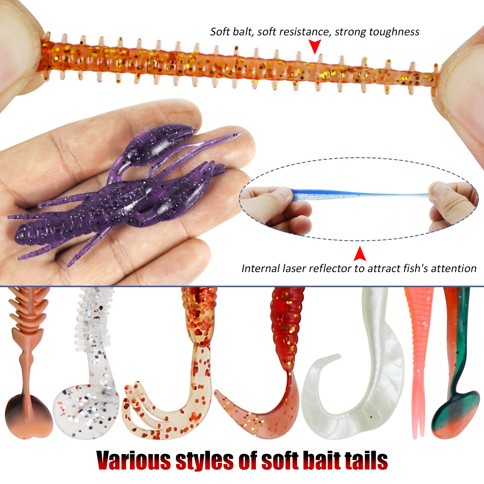 FREE FISHER 182pcs/Box Fishing Soft Swimbaits Set T-tail Worms Wobblers Fishing Jigs Aritificial Baits Jigging Hooks for Saltwater/Freshwater