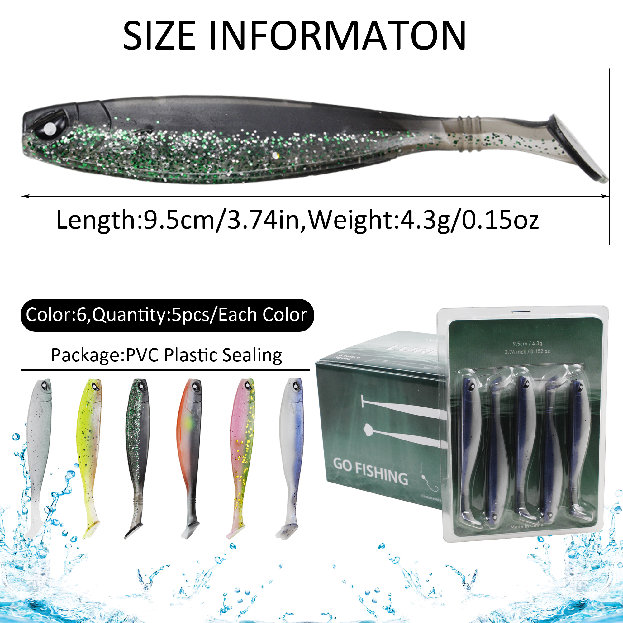 FREE FISHER 30pcs Fishing Swimbait PVC Soft Lures Set T-tail Worm Wobblers Fishing Baits for Carp Bass Pike Fishing Saltwater/Freshwater