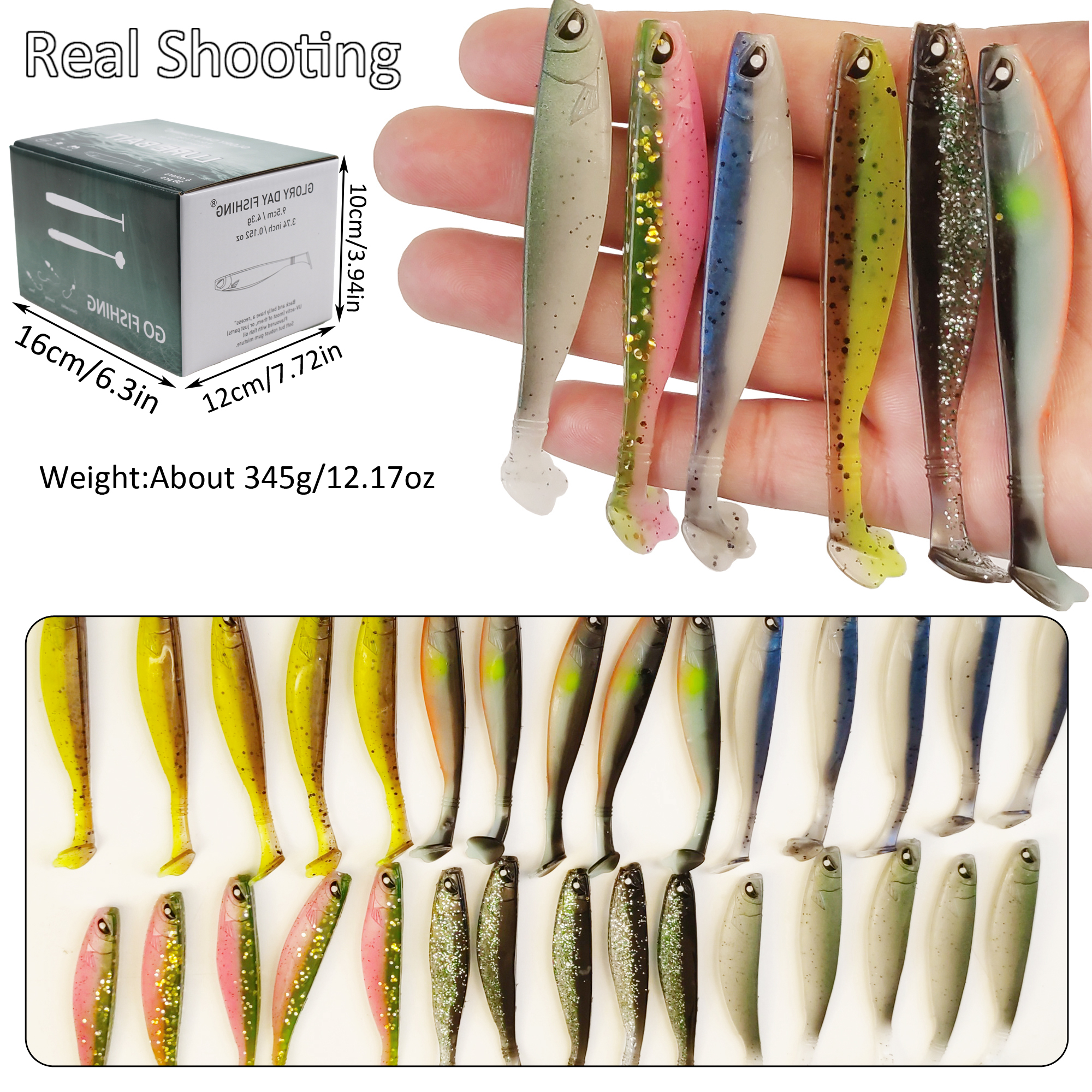 FREE FISHER 30pcs Fishing Swimbait PVC Soft Lures Set T-tail Worm Wobblers Fishing Baits for Carp Bass Pike Fishing Saltwater/Freshwater
