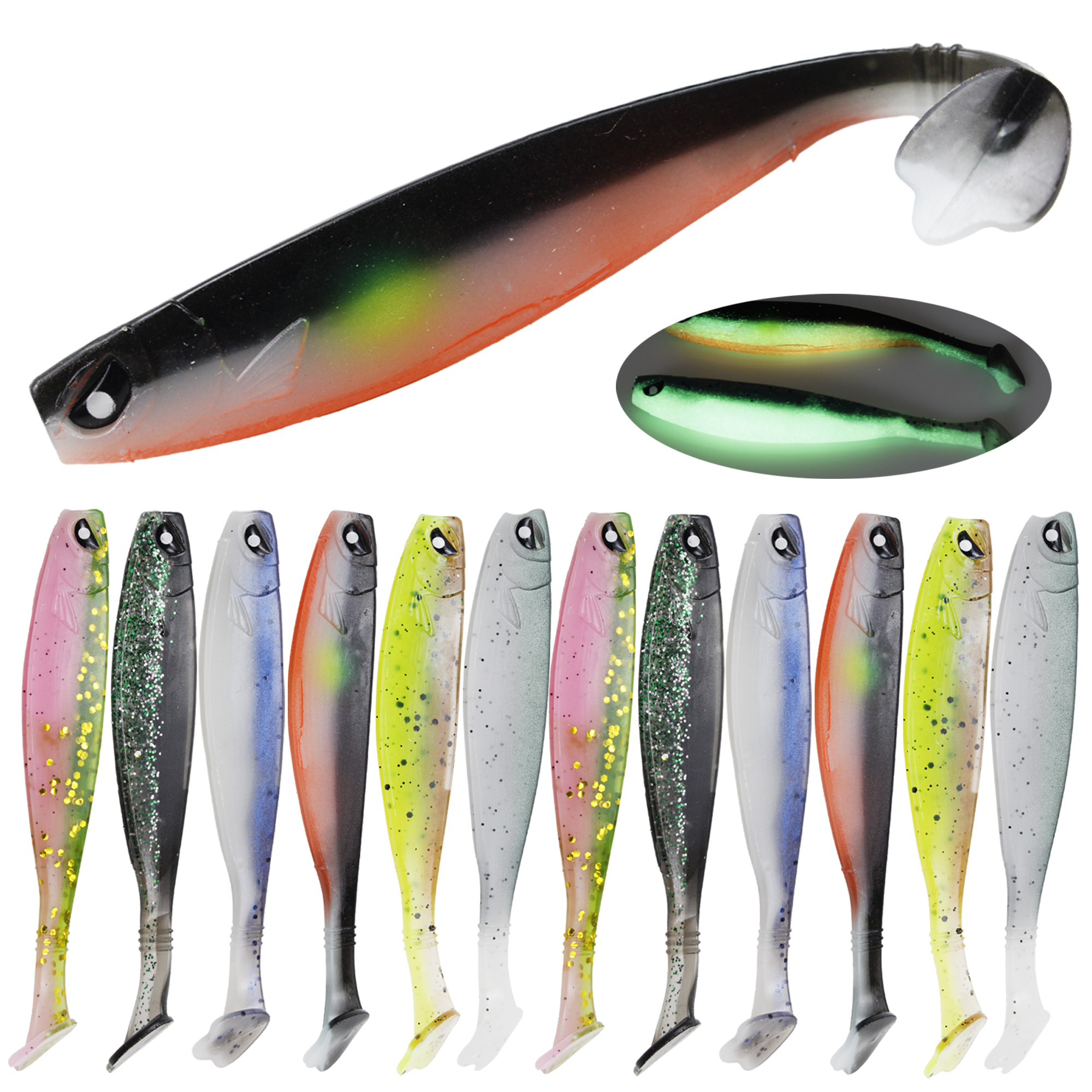 FREE FISHER 30pcs Fishing Swimbait PVC Soft Lures Set T-tail Worm Wobblers Fishing Baits for Carp Bass Pike Fishing Saltwater/Freshwater