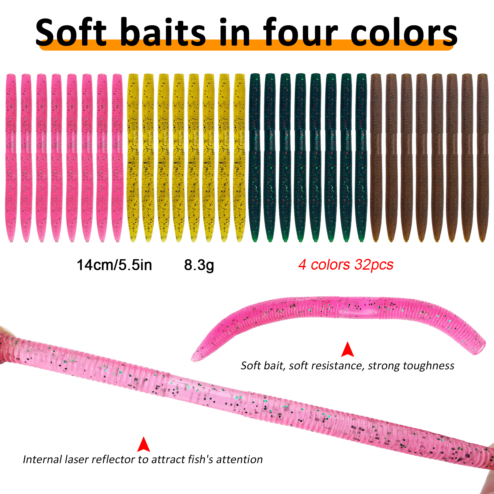 FREE FISHER 134pcs/Lot Soft Lures Set Worms Hooks Fishing Weights Sinker Bait Tying Tools for Freshwater/Saltwater Swimbaits Fishing Tackle Box