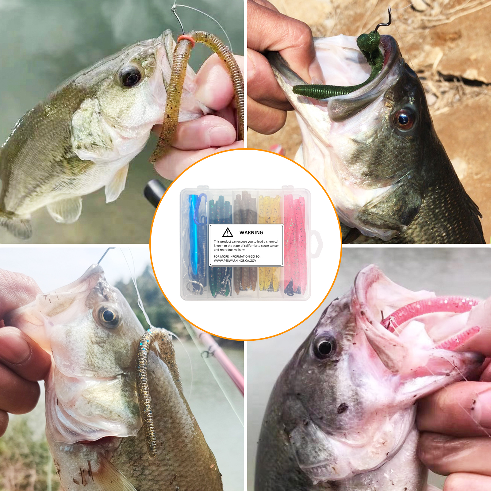 FREE FISHER 134pcs/Lot Soft Lures Set Worms Hooks Fishing Weights Sinker Bait Tying Tools for Freshwater/Saltwater Swimbaits Fishing Tackle Box