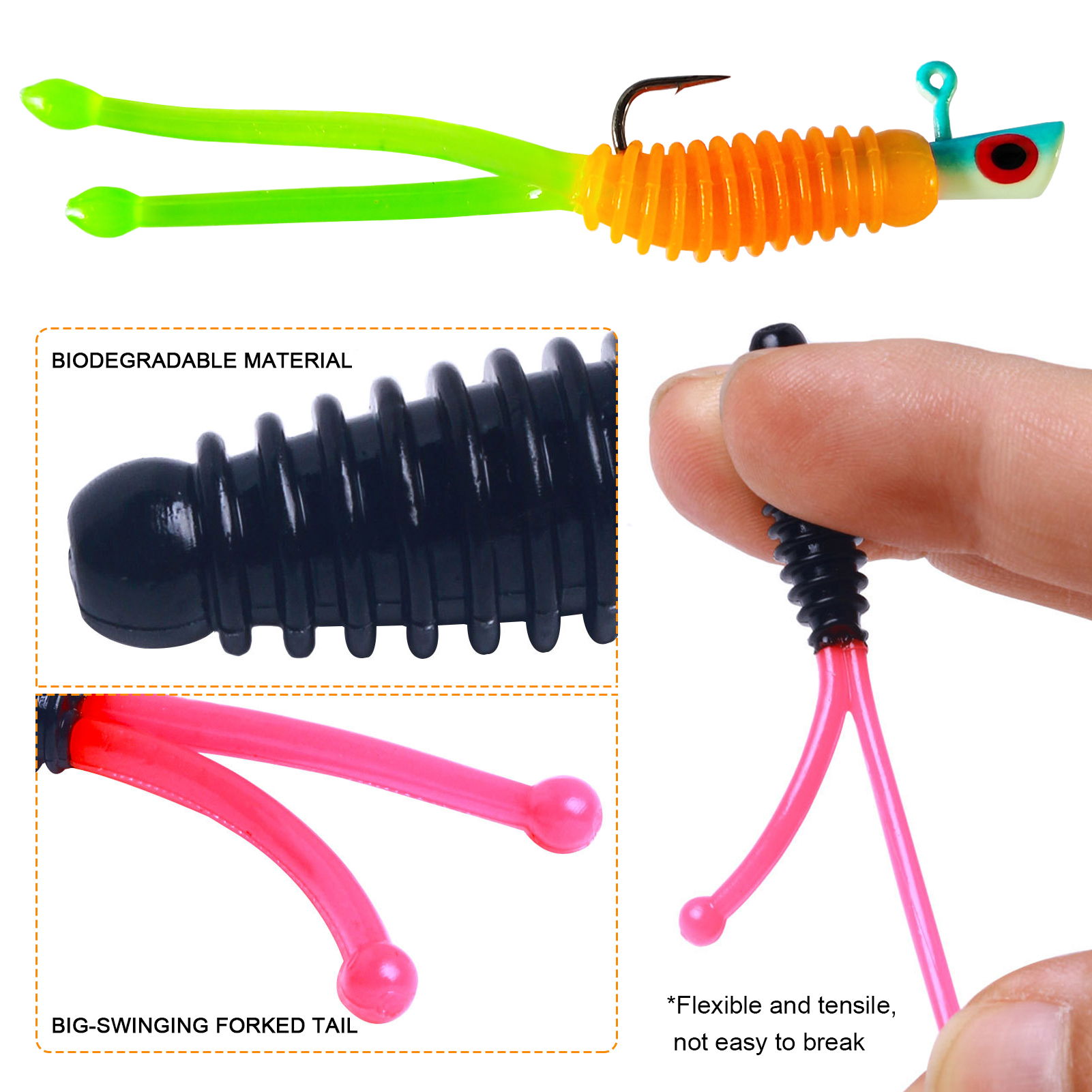FREE FISHER 91pcs/Box Fishing Tackle Box Kit 5cm Soft PVC Double-tail Worm Lures 3cm Jig Head Hooks Floats Buoy Fishing Bite Sinkers Set