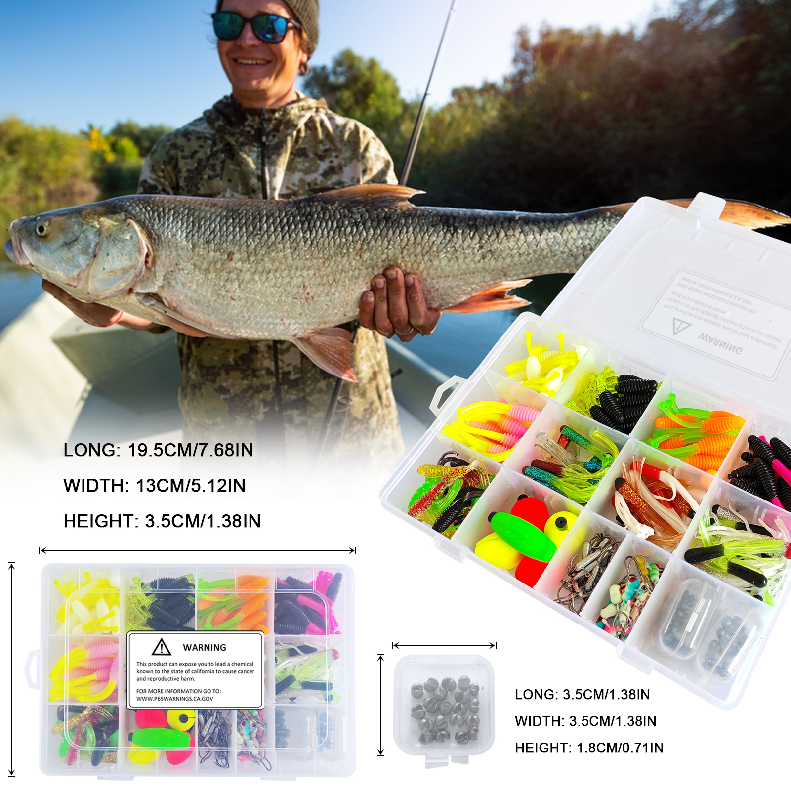 FREE FISHER 228pcs/Lot Soft Lures Kit Fishing Tackle Box Double-tail Worm Lures Jig Head Hooks Floats Buoy Sinkers Octopus Soft Grub Baits