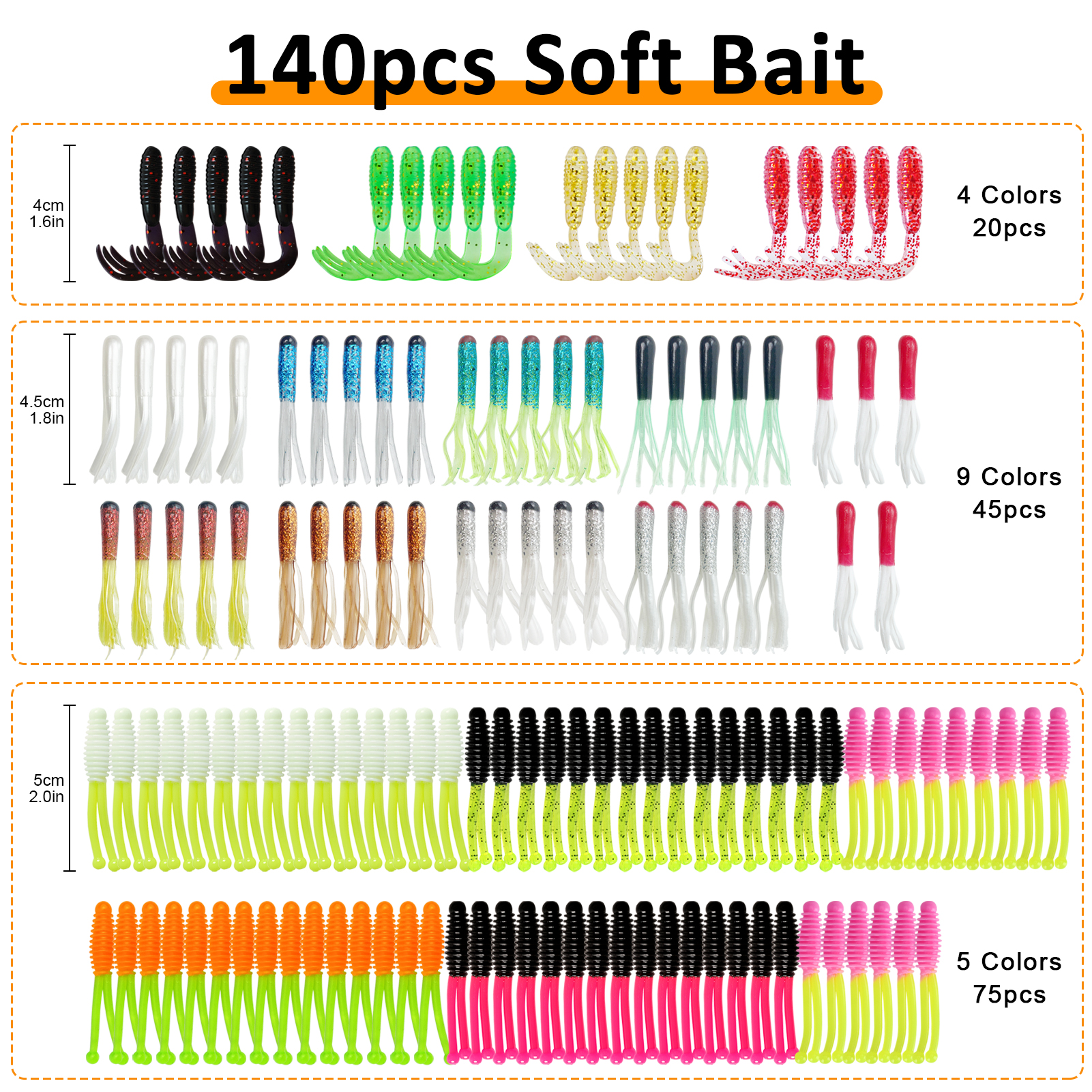 FREE FISHER 228pcs/Lot Soft Lures Kit Fishing Tackle Box Double-tail Worm Lures Jig Head Hooks Floats Buoy Sinkers Octopus Soft Grub Baits
