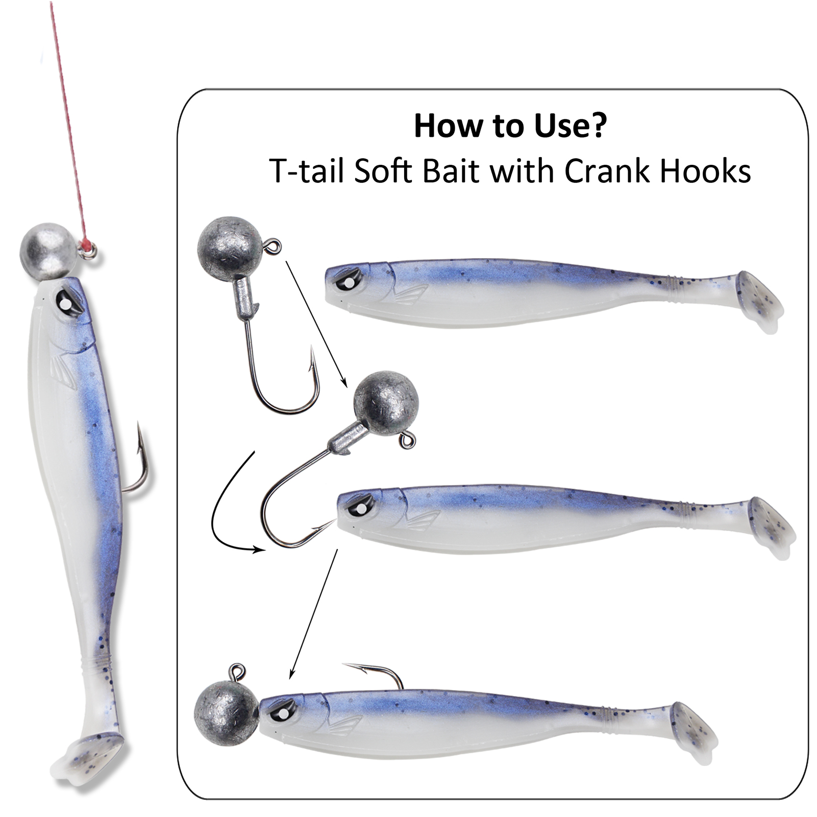 FREE FISHER 62pcs/Lot Fishing Baits Box Kit Soft Lures Luminous T-tail Worm Wobblers Aritificial Baits Jig Head Hooks Swivels Fishing Swimbaits