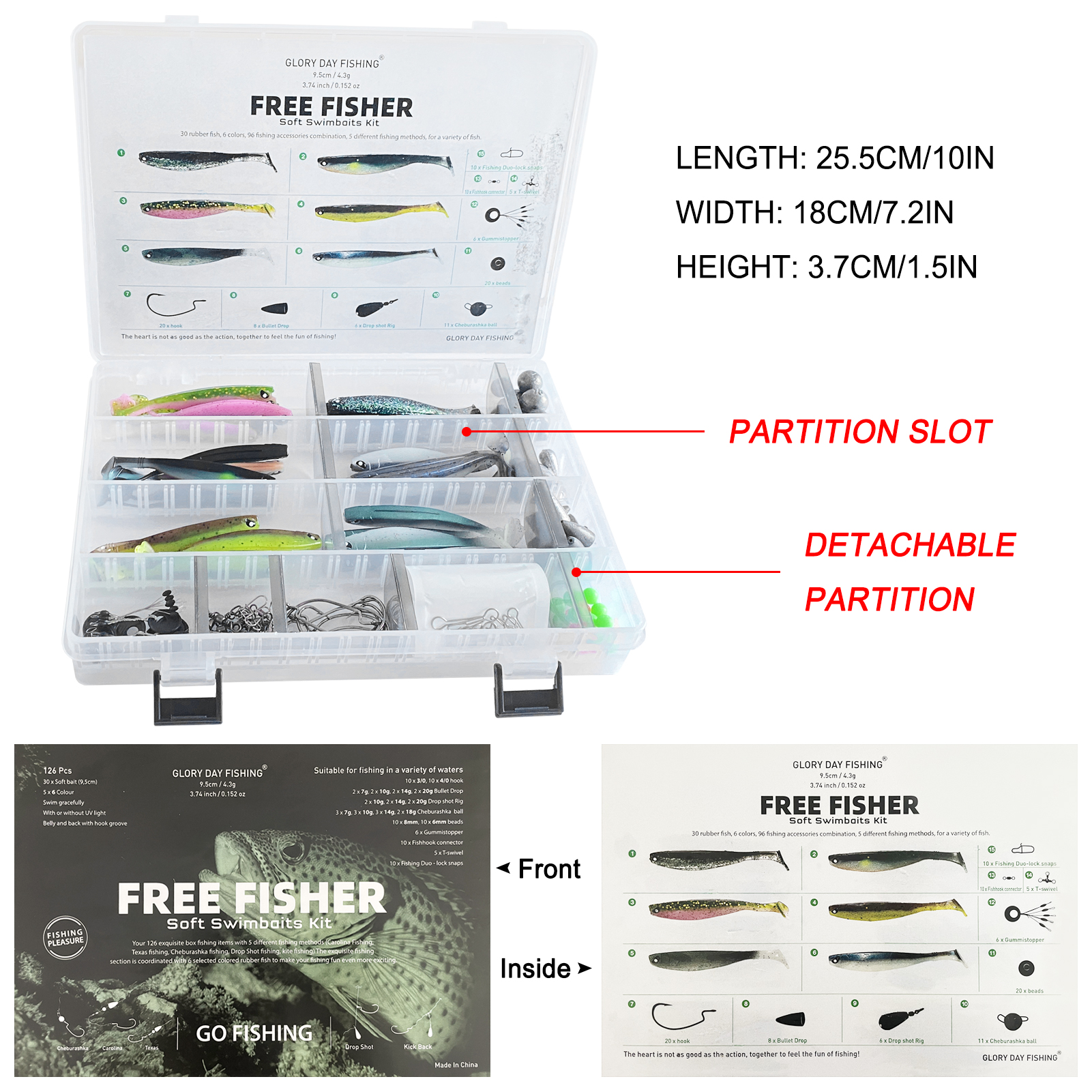 FREE FISHER 128pcs/Box Fishing Baits Kit  Glow Soft Lures Fishing Weights Aritificial Baits Jigs Hooks Space Beans Swivels Beads Swimbaits Set