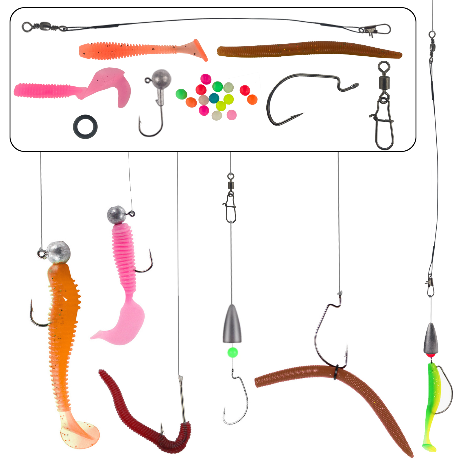 FREE FISHER 114pcs Fishing Lures Kit with Box,Soft Worms Hard Baits,Crankhooks Swivels Beads,Spinners Fishing Weights Sinkers for Bass Pike