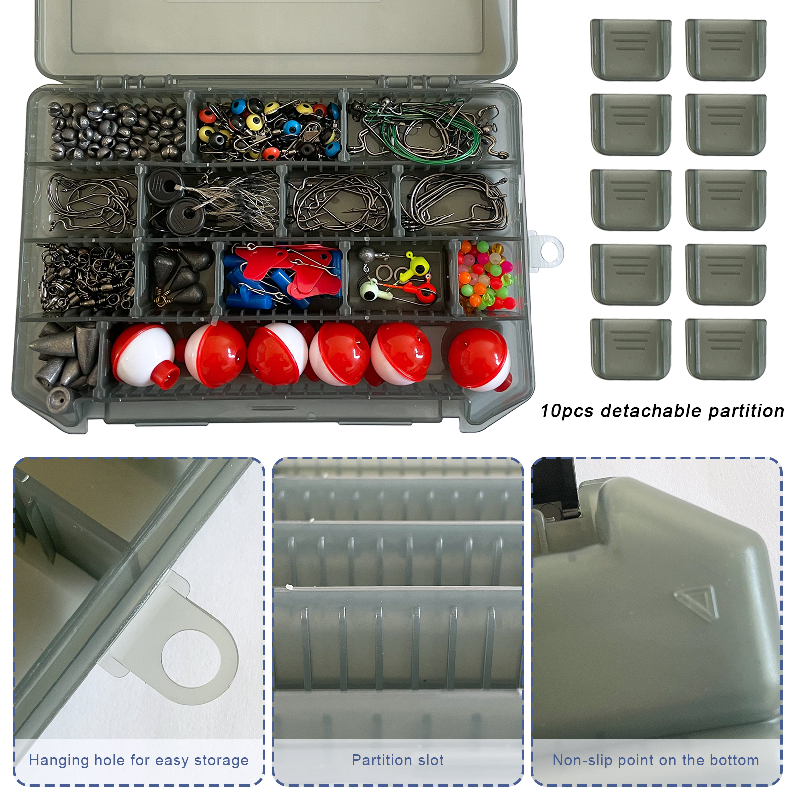 FREE FISHER 270pcs Sea Fishing Set Floats Beads Fishing Weights Sinkers Crankhook Mixed Swivels Fish Line Pliers Tool Tackle Box