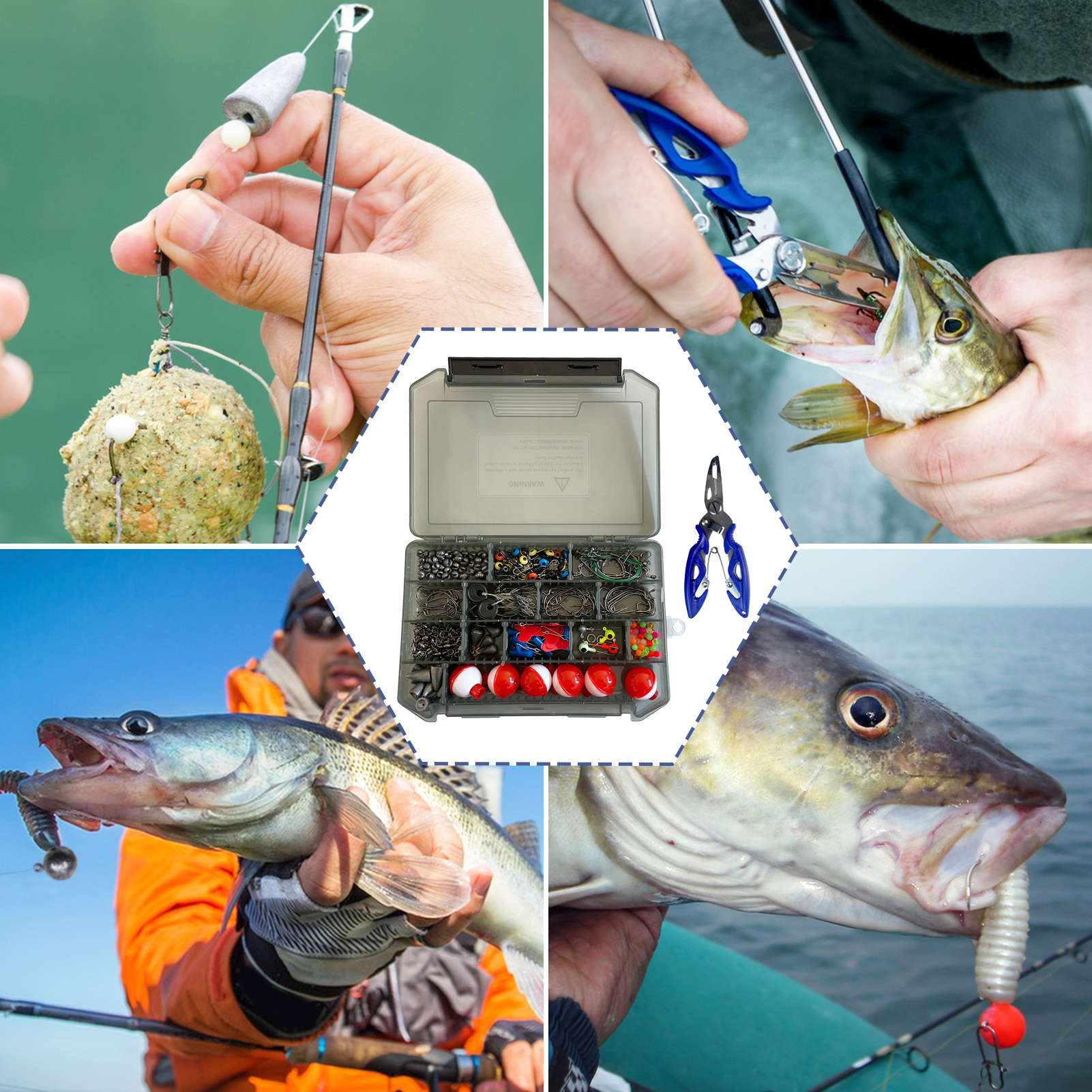 FREE FISHER 270pcs Sea Fishing Set Floats Beads Fishing Weights Sinkers Crankhook Mixed Swivels Fish Line Pliers Tool Tackle Box